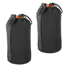 Unique Bargains - Camera Lens Bag, 2pcs 3.7"x9.8" Drawstring Pouch with Thick Neoprene for DSLR Lens, Water Coffee Cups - Black Orange