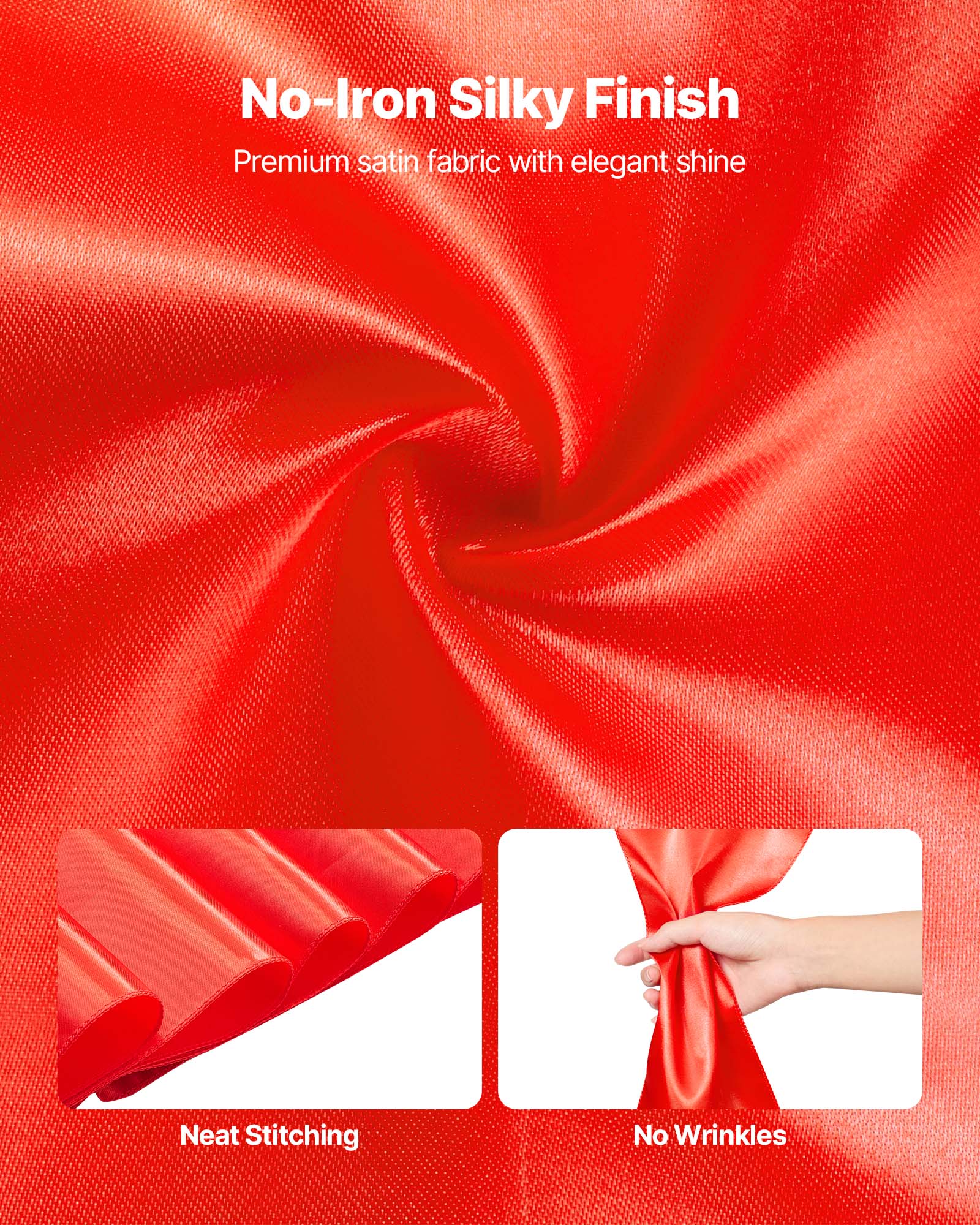 No-Iron Silky Finish  
Premium satin fabric with elegant shine  

Neat Stitching  
No Wrinkles