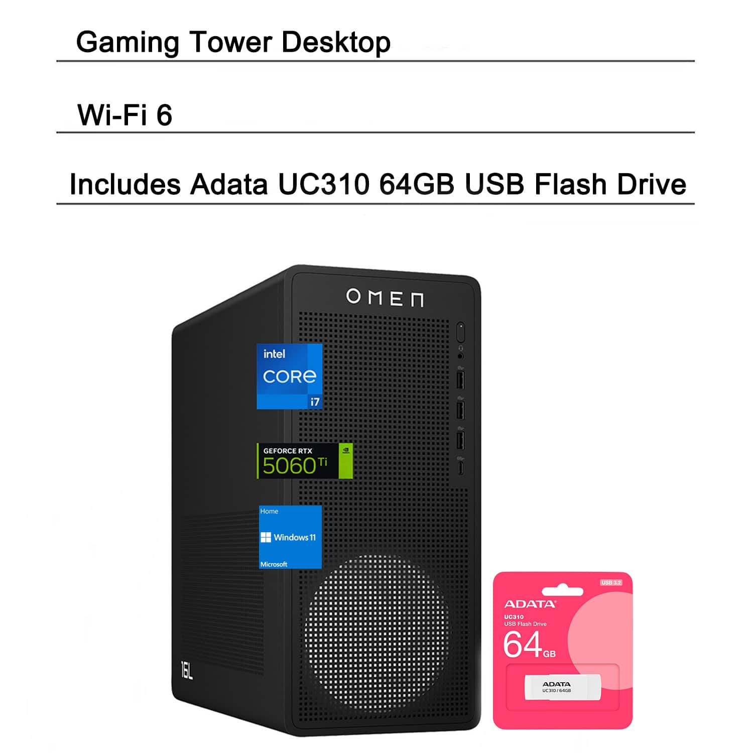 HP OMEN - 16L Desktop - Intel Core i7-14700F - 32GB RAM, 1TB SSD - NVIDIA GeForce RTX 5060 Ti - For High-FPS Gaming & Pro Work - Black