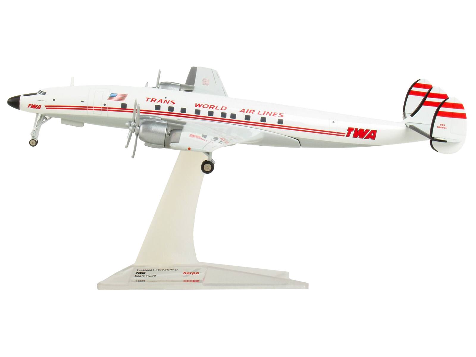 TWA  
TRANS WORLD AIR LINES  
TWA  
Lockheed L-1049 Starliner  
Scale 1:200  
herpa  
1:200  
N48 Starliner