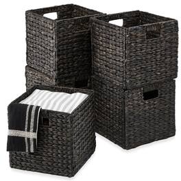 Best Choice Products - 12x12in Hyacinth Baskets, Set of 5 Multipurpose Collapsible Organizers w/ Inserts - Black