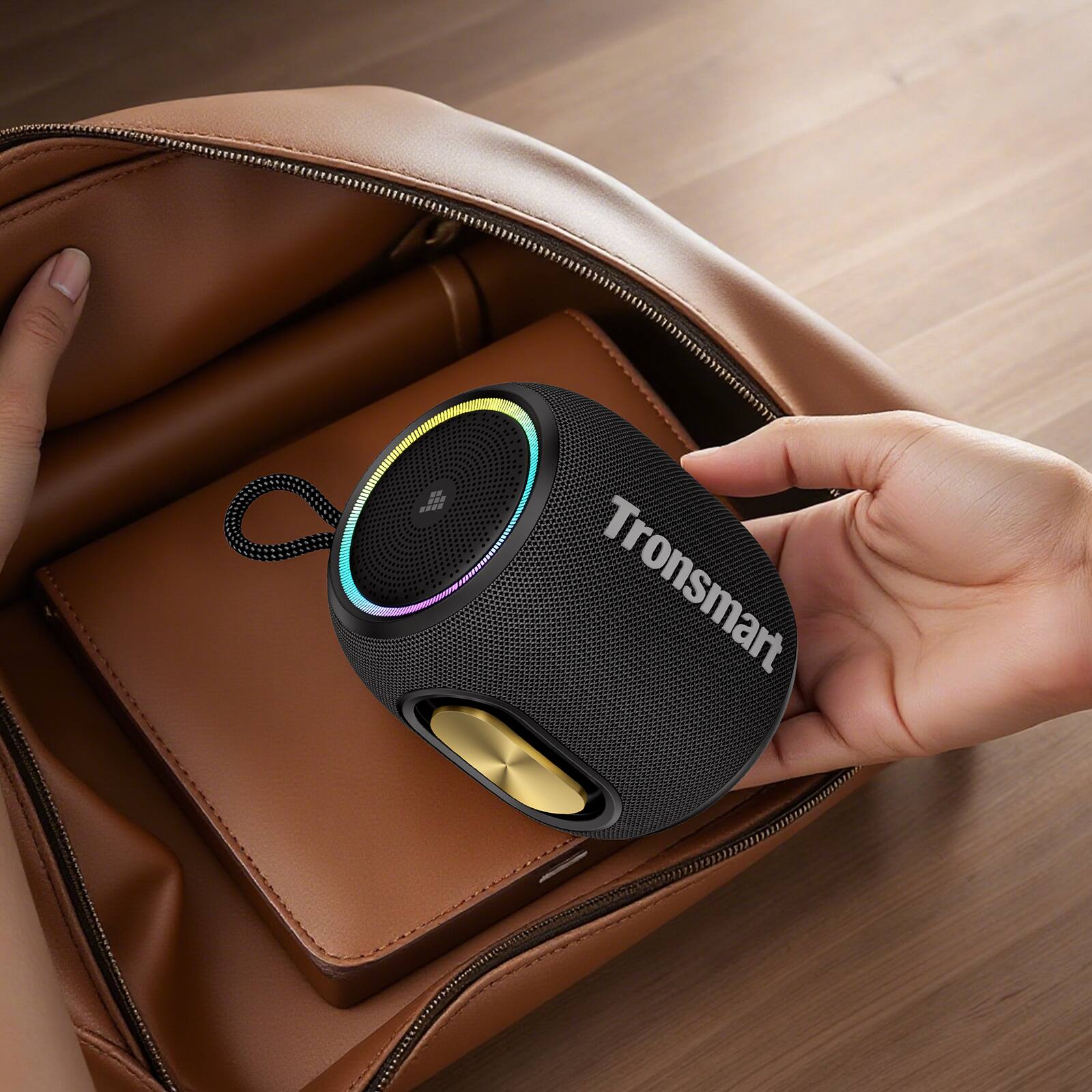 Alt View 5. Tronsmart - T8 Mini Ultra-Portable Bluetooth Speaker, 16W Big Bass, 360° Sound, IPX7 Waterproof, 20H Playtime, Custom EQ & Light - Blue.