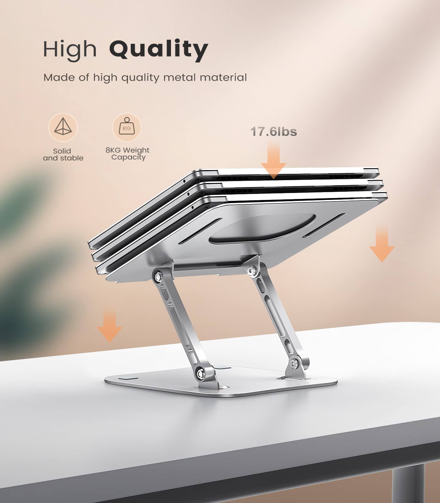 High Quality  
Made of high quality metal material  
17.6lbs  
Solid and stable  
8KG Weight Capacity