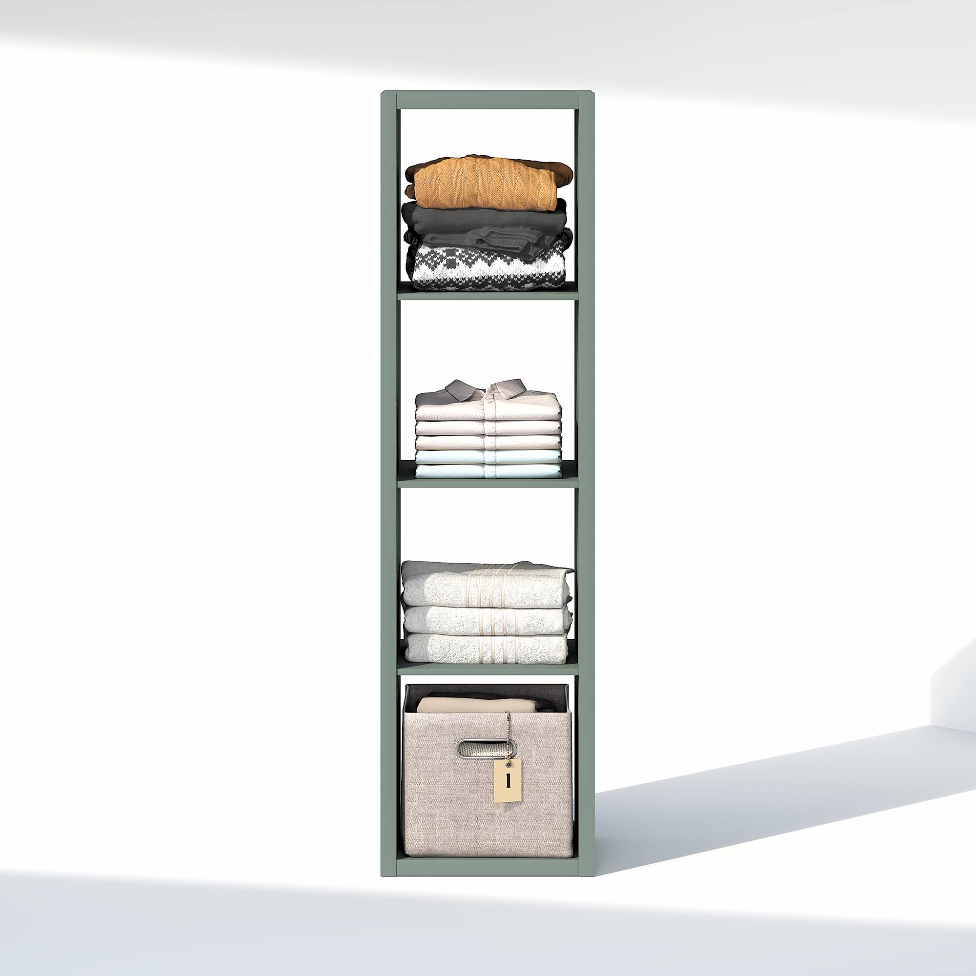 Alt View 3. Furinno - CUBIC Closet Organizers, 4-Cube Shelf Organizer, Open Shelf, Extra Thick Frame, for Wardrobe, Bedroom, Living Room - Sage Green.