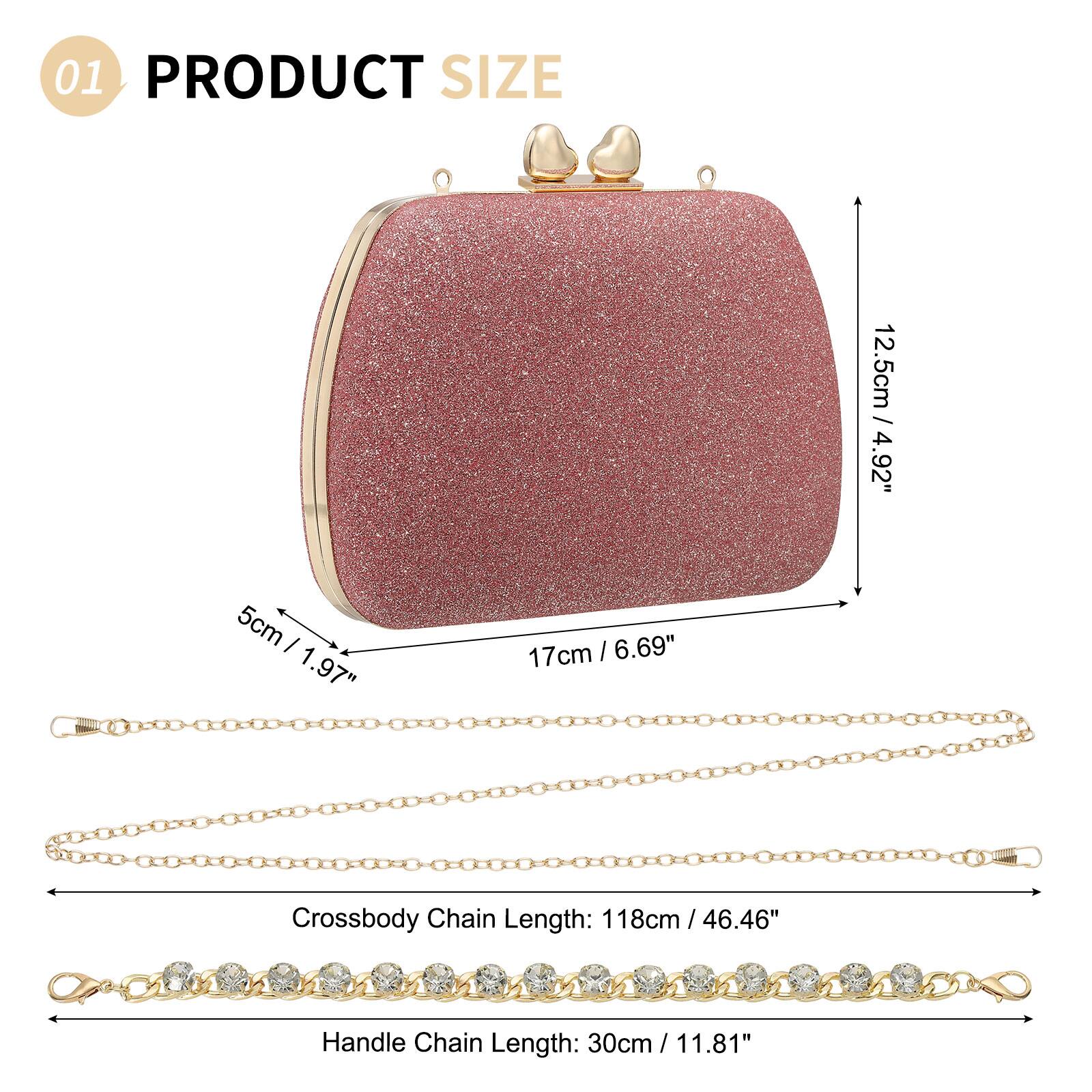 01 PRODUCT SIZE

- Width: 12.5cm / 4.92"
- Height: 5cm / 1.97"
- Depth: 17cm / 6.69"

Crossbody Chain Length: 118cm / 46.46"

Handle Chain Length: 30cm / 11.81"