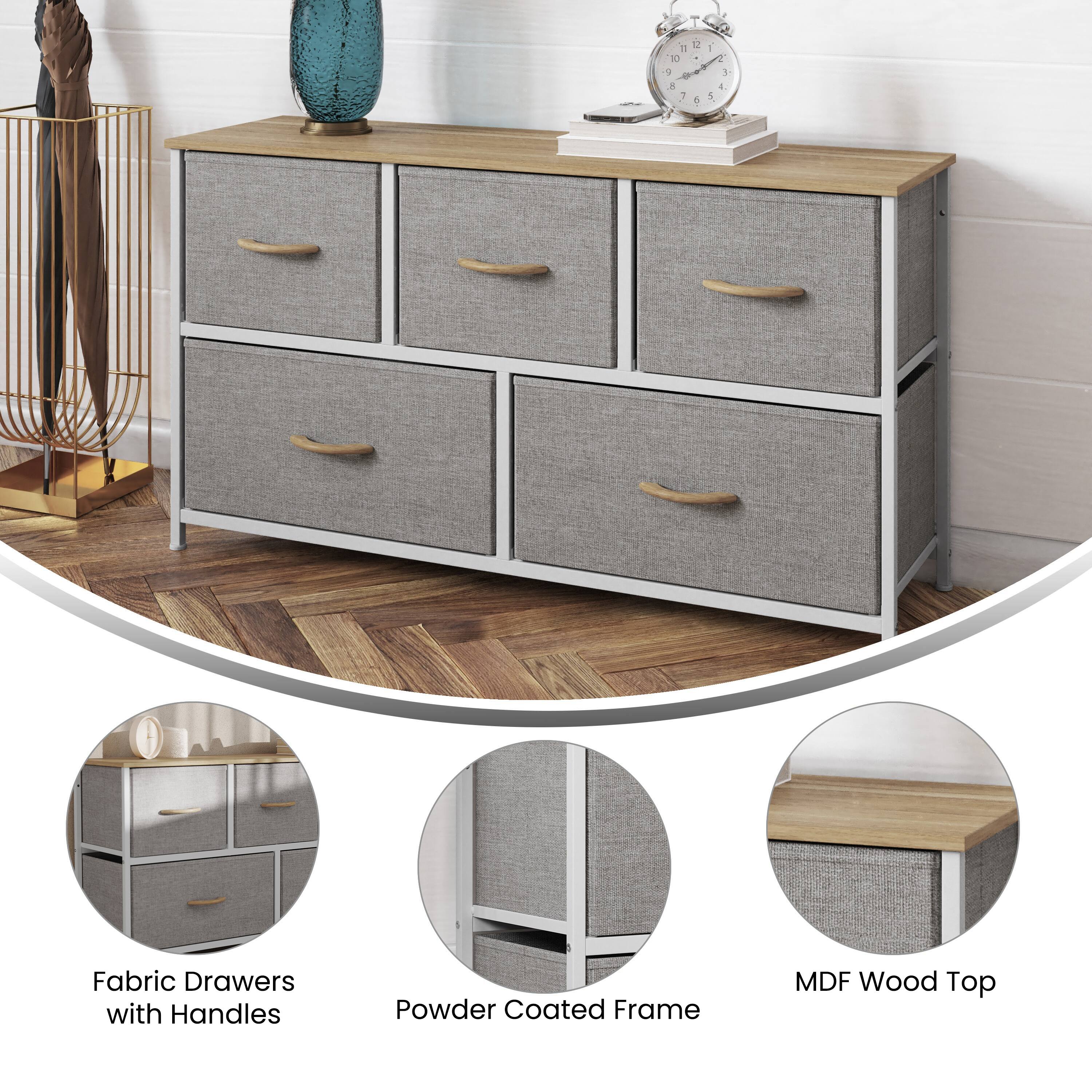 Fabric Drawers with Handles  
Powder Coated Frame  
MDF Wood Top