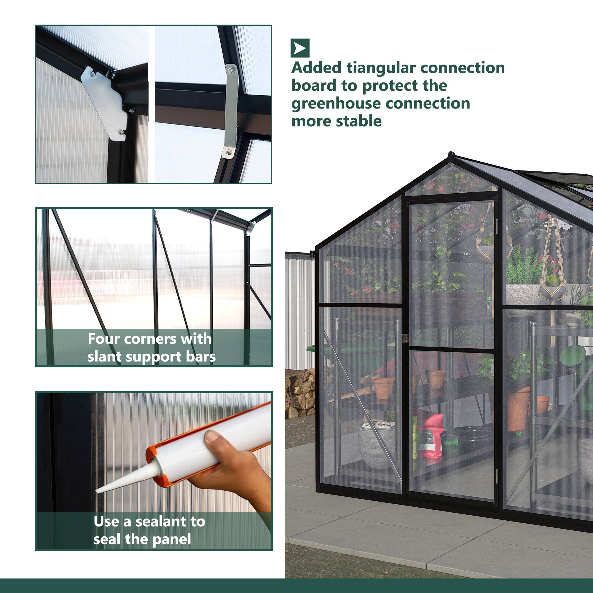 Alt View 1. TinyHomie - 6 x 10FT Outdoor Polycarbonate Greenhouse Kit with Aluminum Frame Lockable Door and Adjustable Roof Vent Backyard Patio.