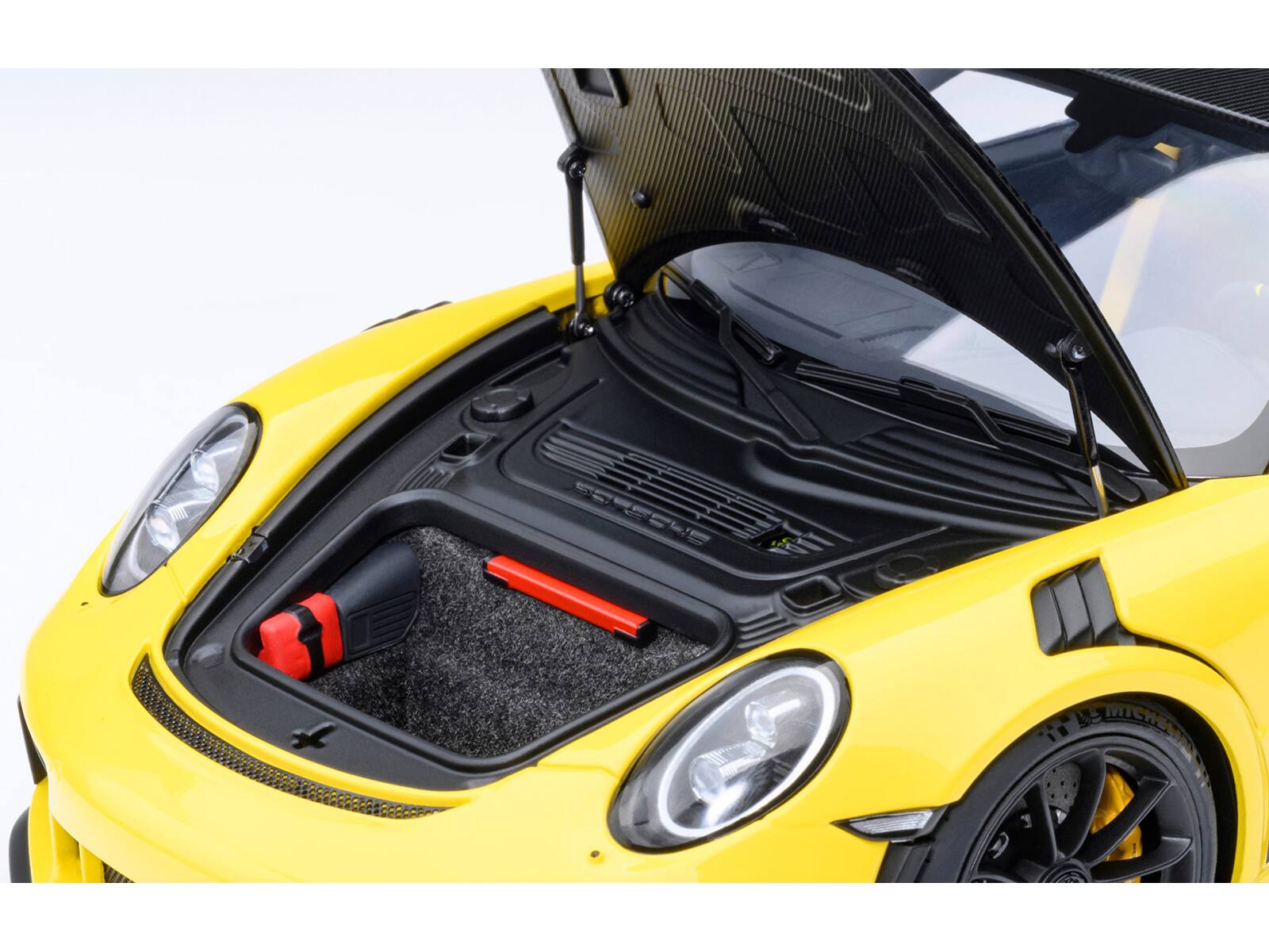 Alt View 2. Autoart - Porsche 911 (991.2) GT3 RS Weissach Racing Yellow with Carbon Hood and Top 1/18 Model Car by Autoart.