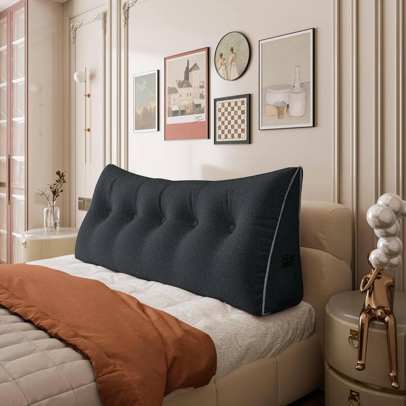 Front. wowmax - Queen Gray Headboard Pillow - Plush Triangle Wedge for Sitting Up in Bed Reading Support - Grey.