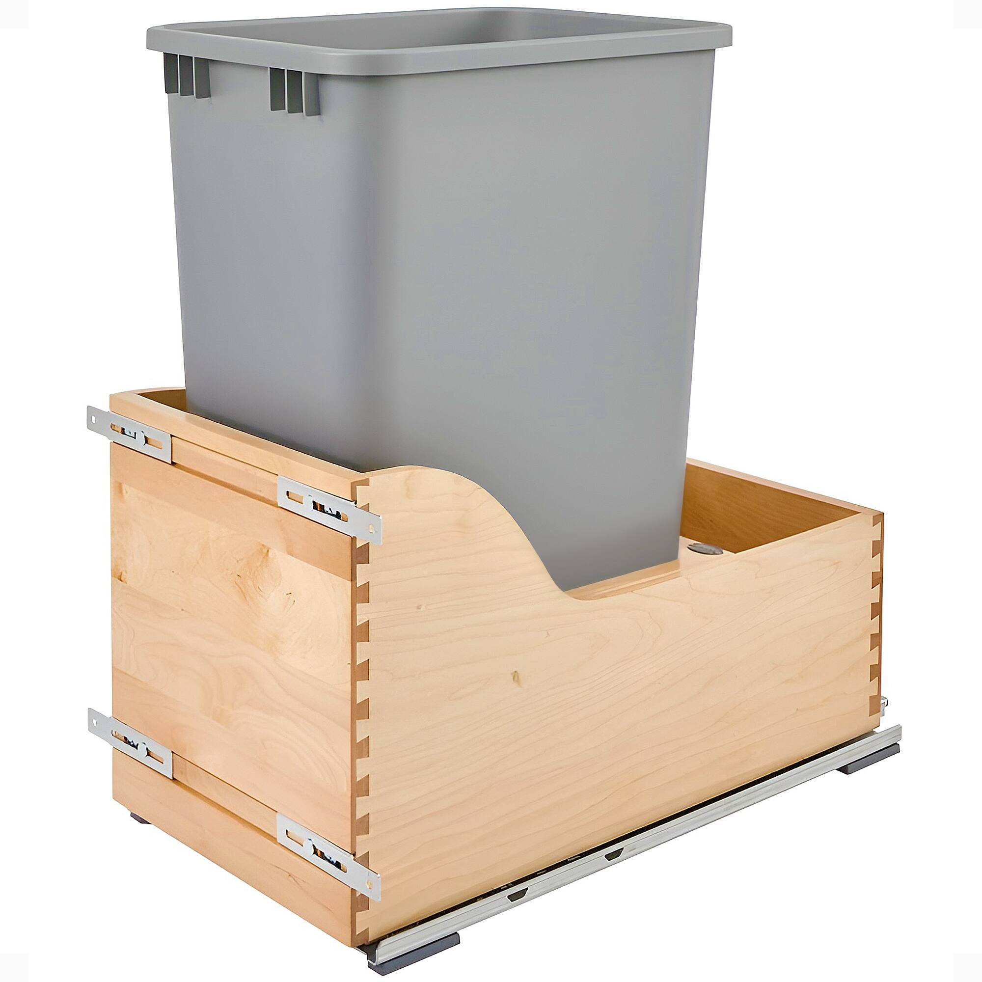 Rev-A-Shelf - Single Pullout Trash Can 50 Qt w/ Soft-Close Slides, 4WCSC-1550DM-1 - Natural Maple