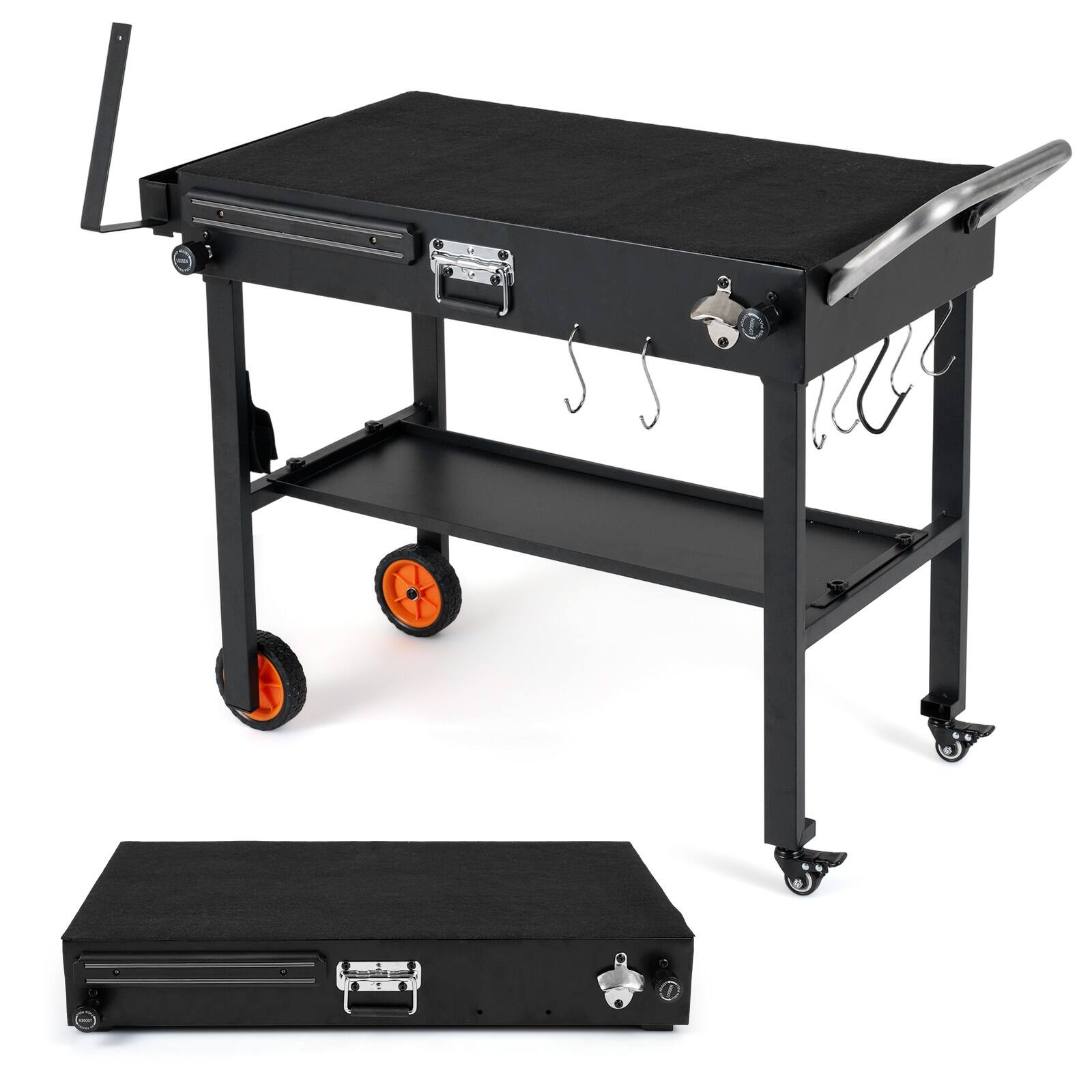 Alt View 9. Costway - Costway 32"W x 18"D Folding Grill Cart for 17 & 22" Griddles with Heat-Resistant Mat Wheels - Black.