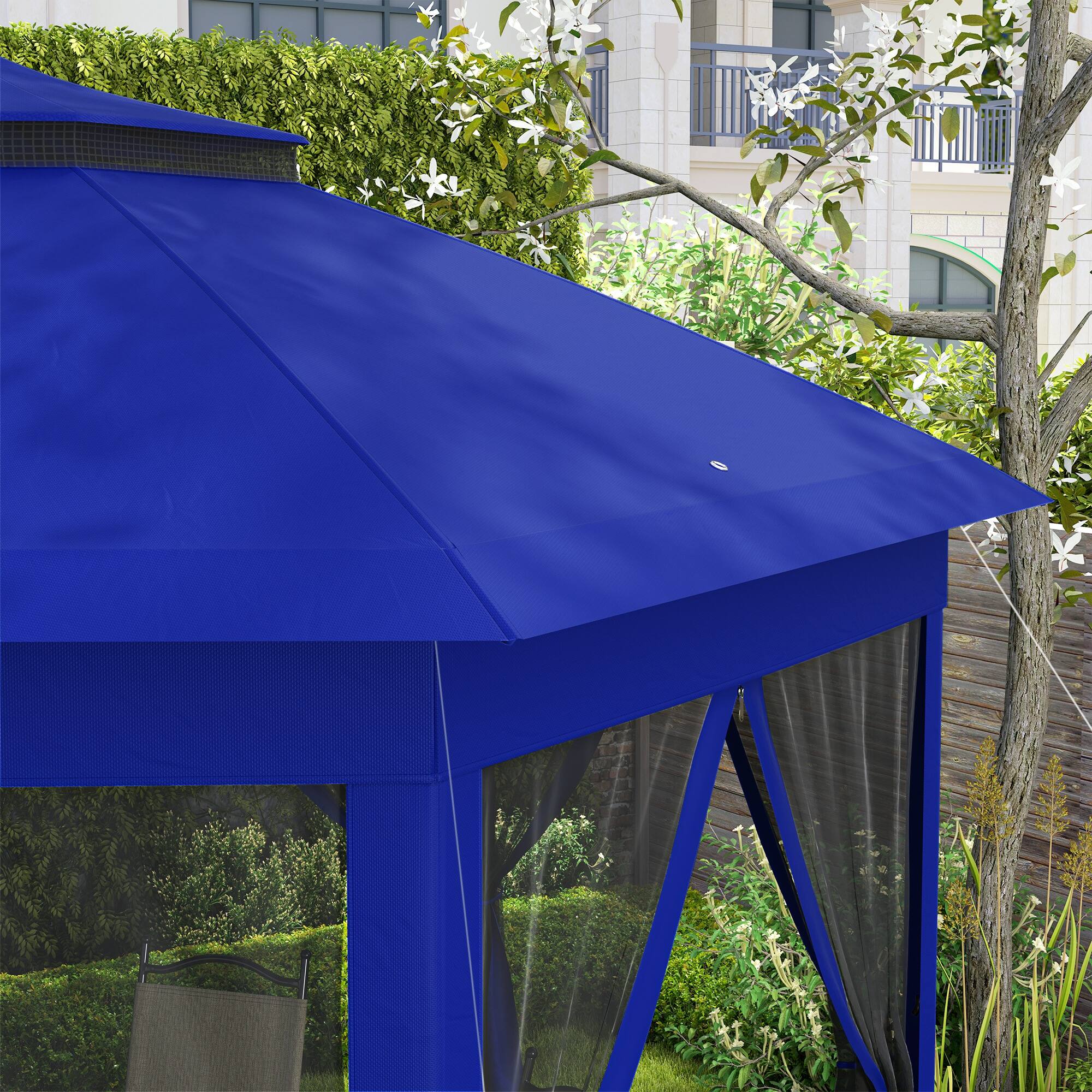 Alt View 8. Outsunny - 13' x 13' Pop Up Gazebo, Hexagonal Canopy Shelter with 6 Zippered Mesh Netting, Event Tent - Blue.