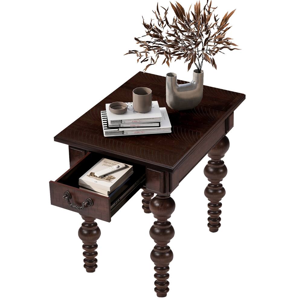 Back. Loheer - Loheer Solid Wood End Table with Drawer Espresso Vintage Narrow Sofa Side Table - Espresso.