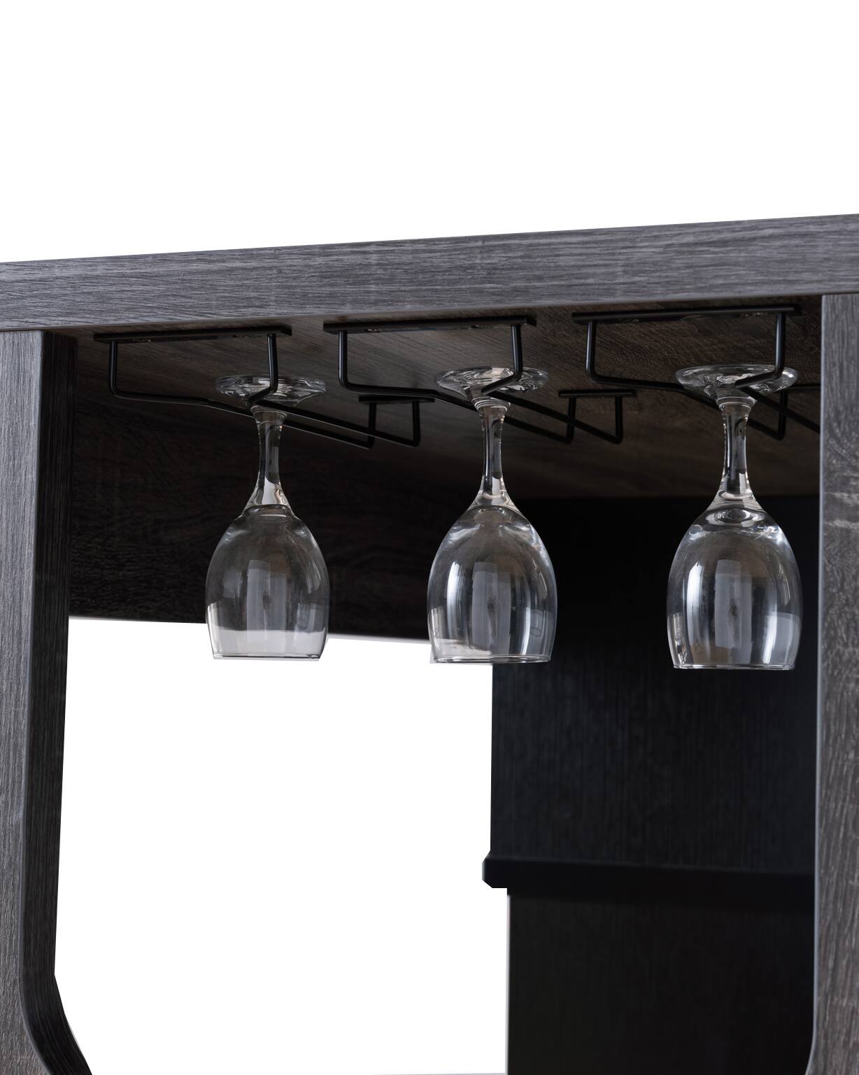 Left. Manhattan Lane - Transitional Style Wooden Bar Table with 3 Tier Side Shelves - Gray.
