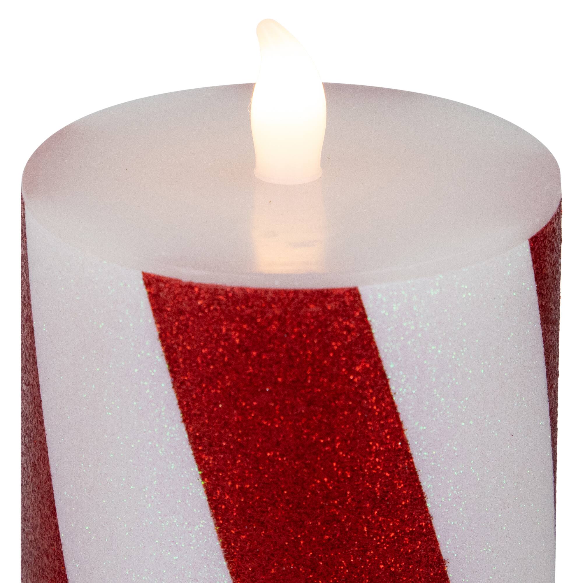 Alt View 4. Northlight - LED Flameless Flickering Candy Cane Wax Pillar Christmas Candles - 6" - Set of 3 - Red.
