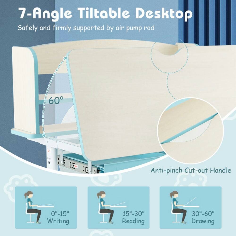 7-Angle Tiltable Desktop  
Safely and firmly supported by air pump rod  

60°  

Anti-pinch Cut-out Handle  

0°-15° Writing  
15°-30° Reading  
30°-60° Drawing