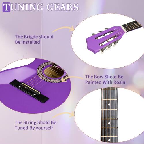 TUNING GEARS

The Bridge should be installed

The Bow should be painted with Rosin

This string should be tuned by yourself