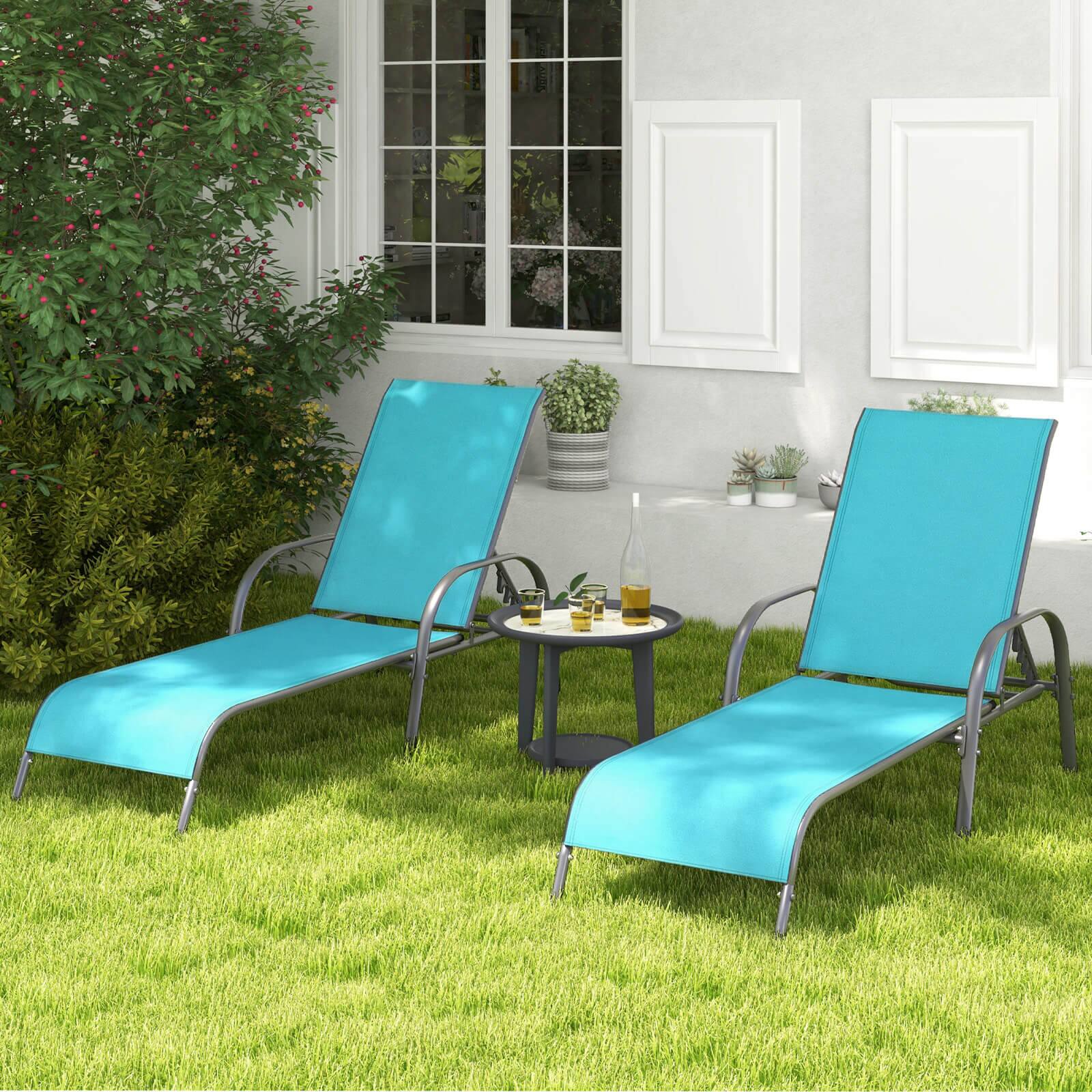 Alt View 1. Costway - Costway Patio Lounge Chair Chaise with Adjustable Reclining Armrest - Turquoise.