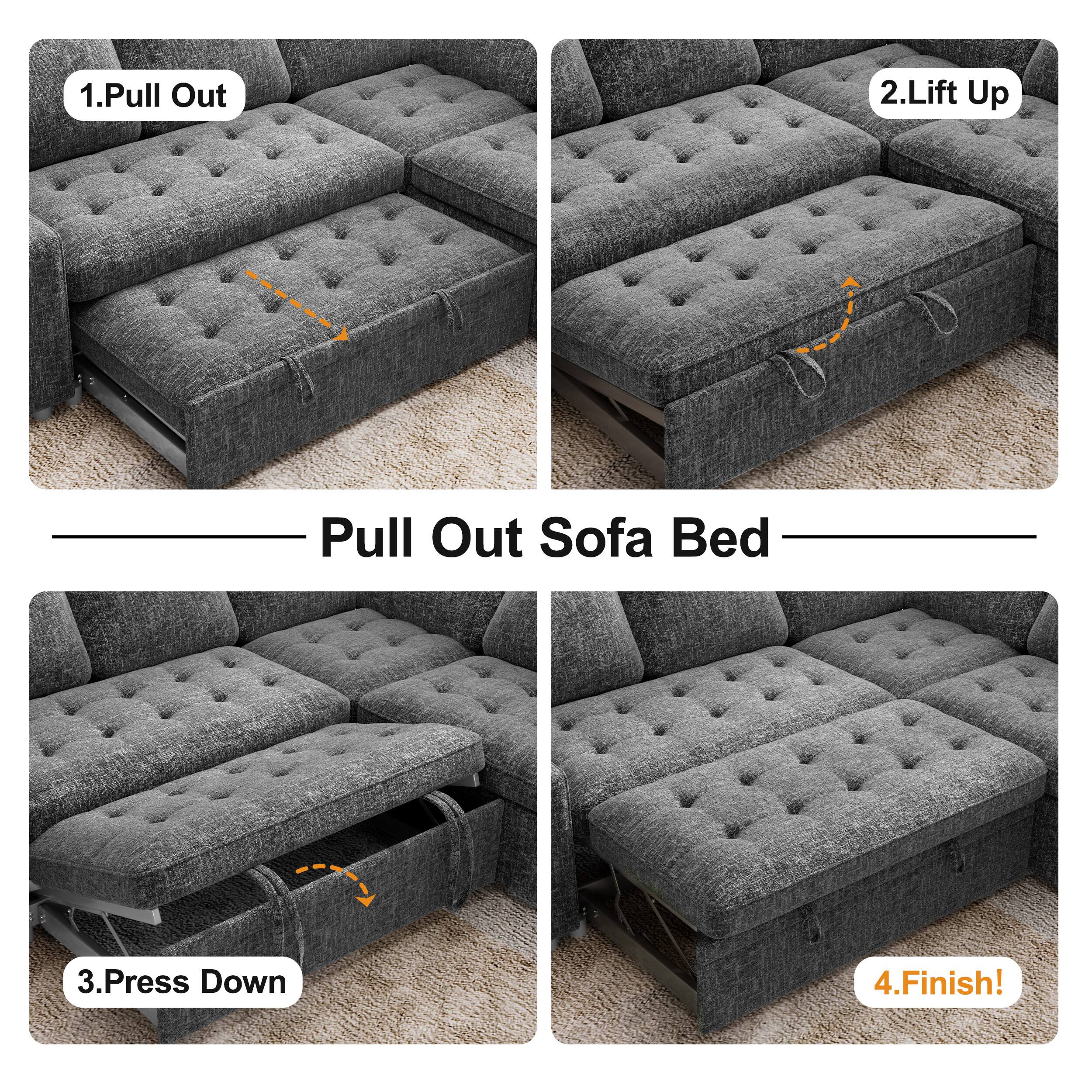 1. Pull Out  
2. Lift Up  
3. Press Down  
4. Finish!  

Pull Out Sofa Bed