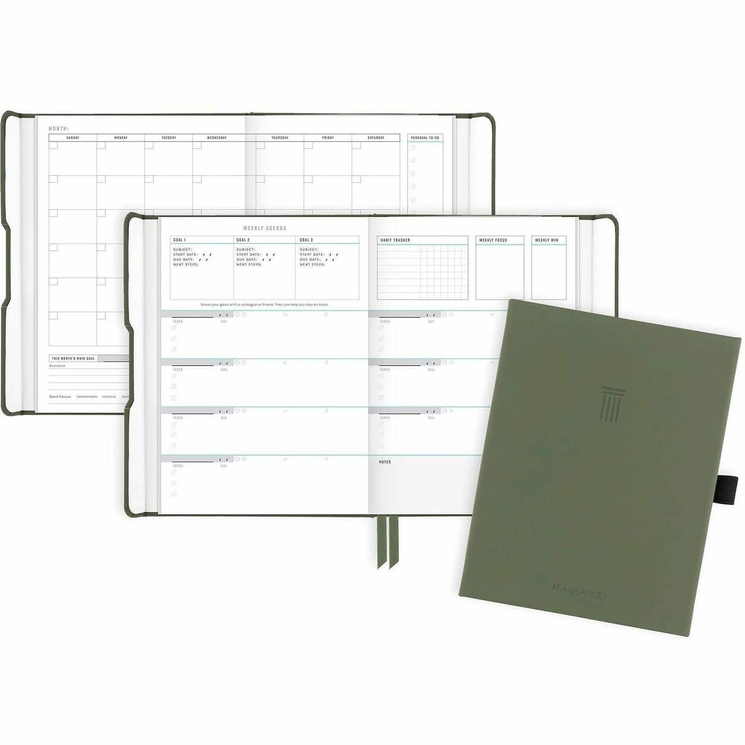 AT-A-GLANCE - Undated 12 Month 2026 5 1/2 x 8 1/2  Wire Bound Green Hard Cover Magnetic Closure Planner