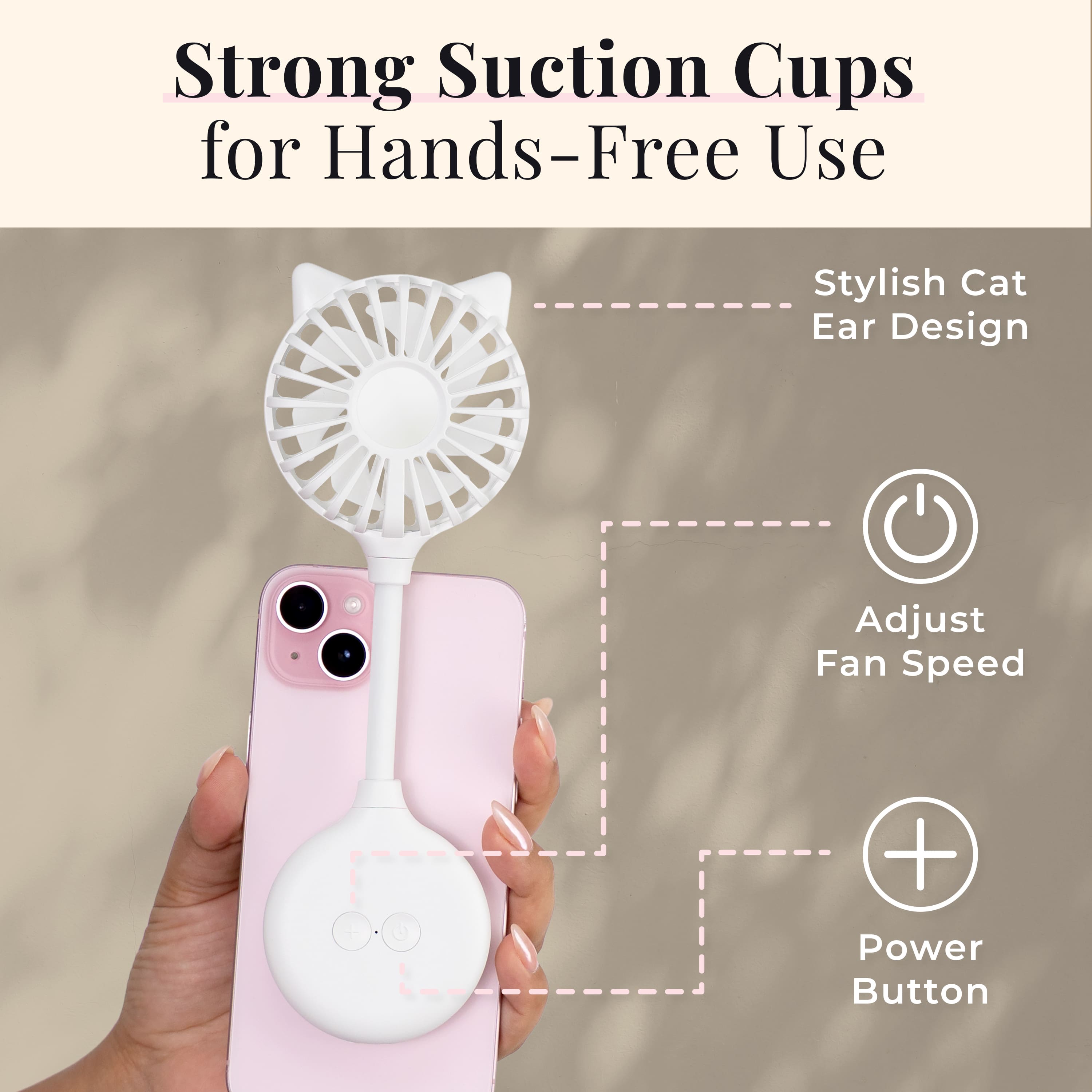 Zadro Hands Free Cat Ears Beauty Fan Stylish Portable Cooling