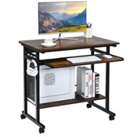 Costway - Computer Desk Rolling Laptop Cart Writing Workstation with Keyboard Tray - Rustic Brown - Front_Zoom