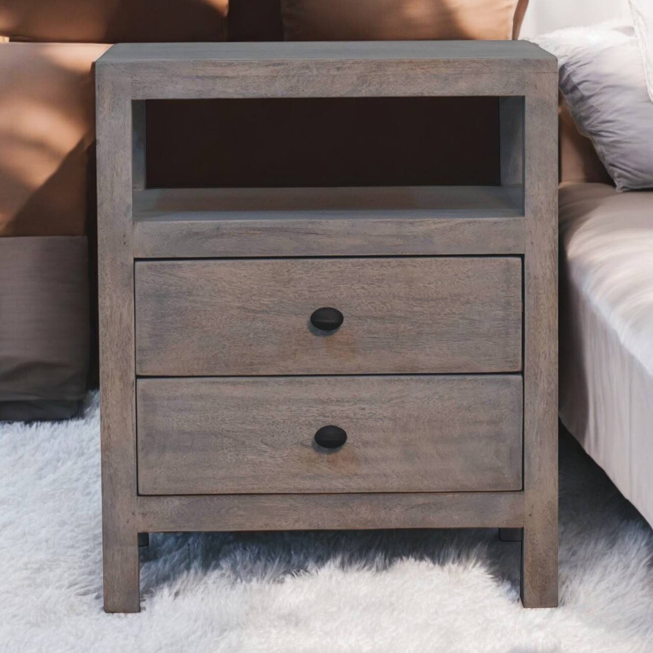 Angle. Artisan Furniture - Artisan Furniture Solid Wood Acid Wash Bedside, 2 Drawers and 1 Open Slot - Acid Wash.