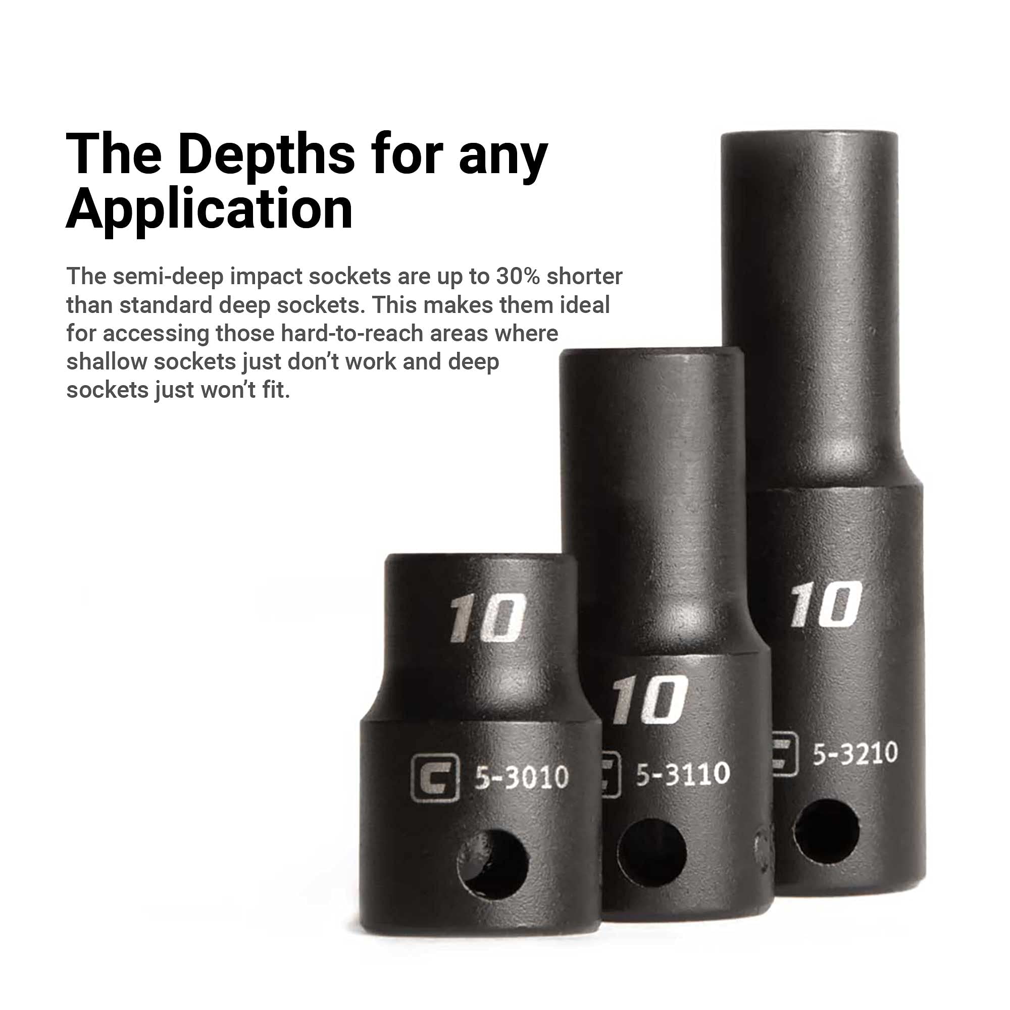 JETRANSPORT 3/8 In. Drive Shallow Semi deep And Deep Impact Socket Set ...