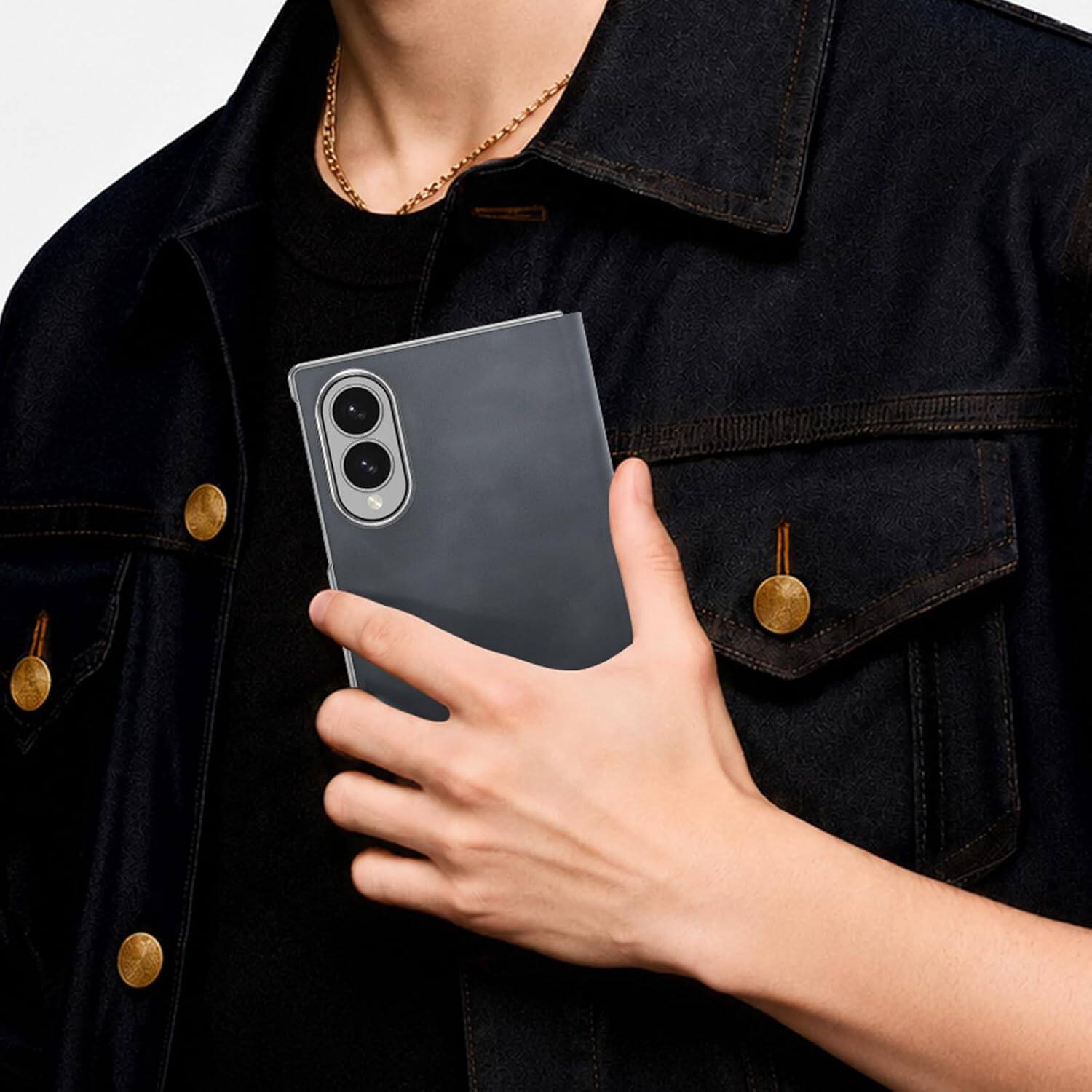 Alt View 1. Dteck - Full Body Case for Samsung Galaxy Z Fold8 Business Faux Leather Shockproof Hinge Protection Folio Cover - Black.
