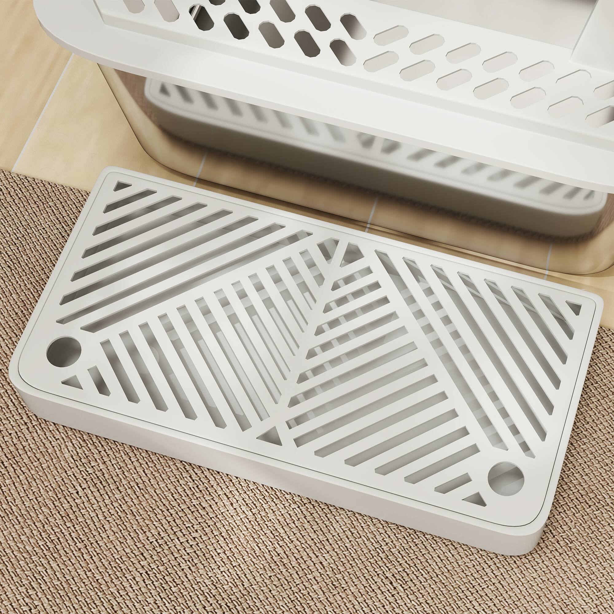 Alt View 5. Pawhut - XL Litter Box, Metal Litter Box High Sided, Anti-Urine Leakage, Metal Scoop & Scoop Holder, 24" x 16" x 11" - Light Gray.