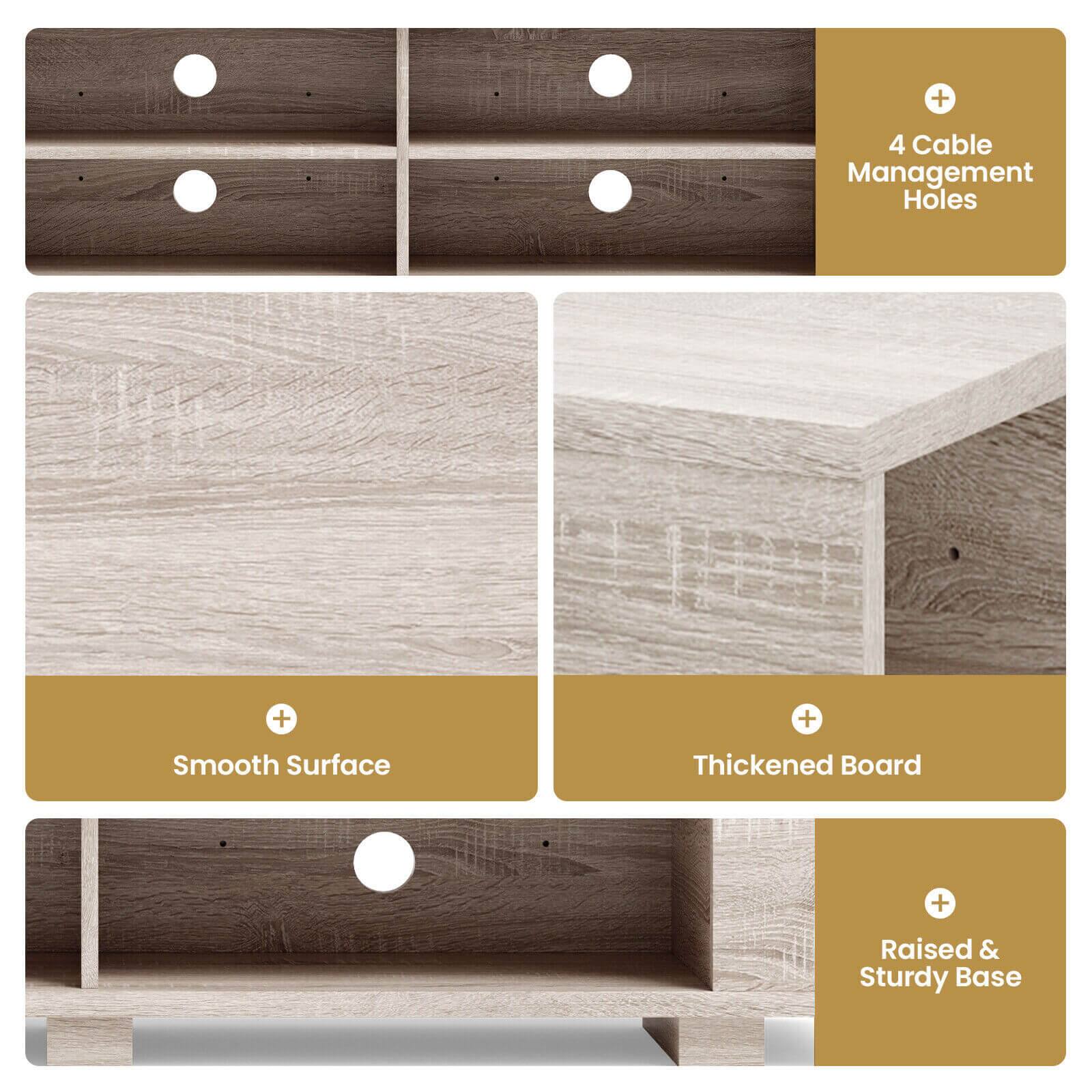 + 4 Cable Management Holes
+ Smooth Surface
+ Thickened Board
+ Raised & Sturdy Base