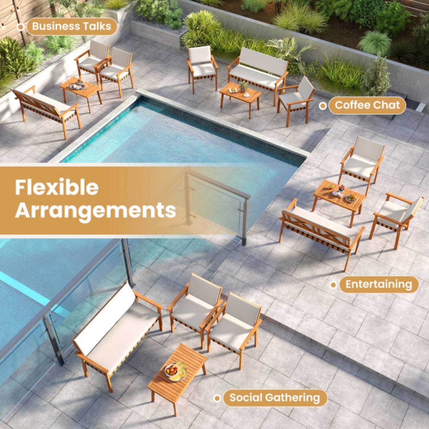 - Business Talks
- Coffee Chat
- Flexible Arrangements
- Entertaining
- Social Gathering