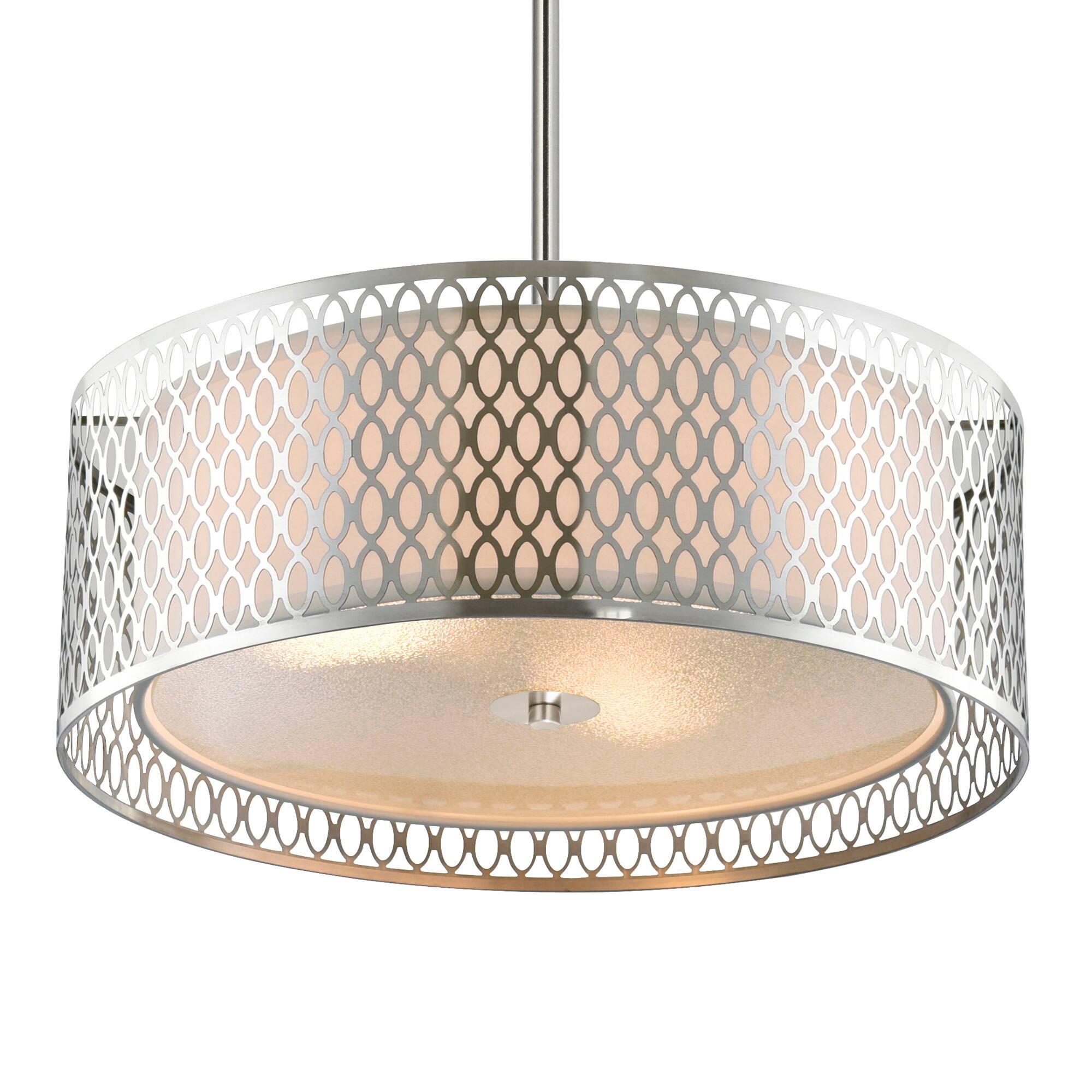 Angle. CWI Lighting - Mikayla 3 Light Drum Shade Chandelier With Satin Nickel Finish - Satin Nickel.