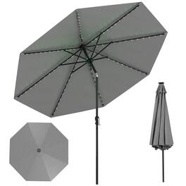 Costway - 10 FT Solar Patio Umbrella with 96 LED Lights 35° Adjustable Tilt Vented Top - Gray