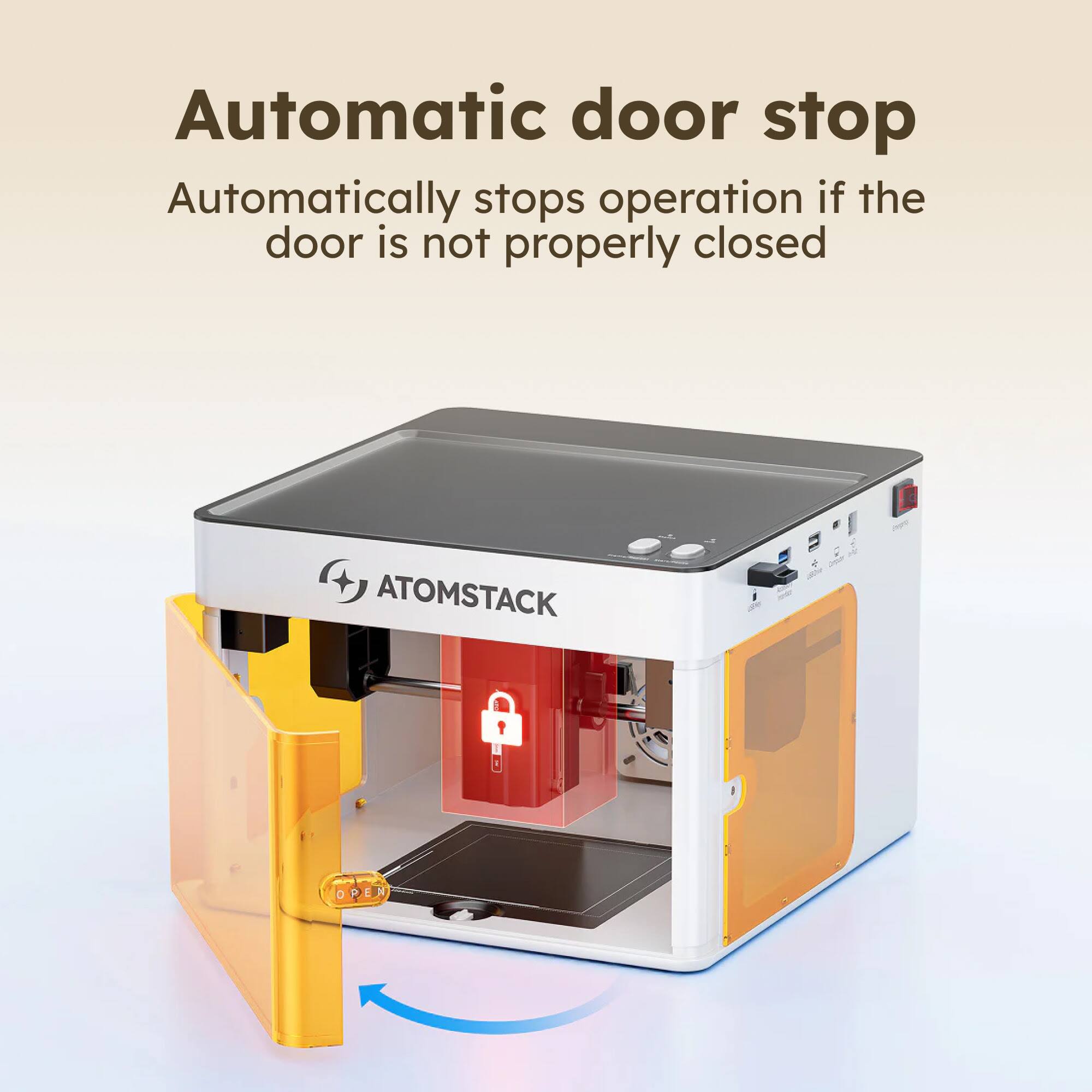 Automatic door stop  
Automatically stops operation if the door is not properly closed