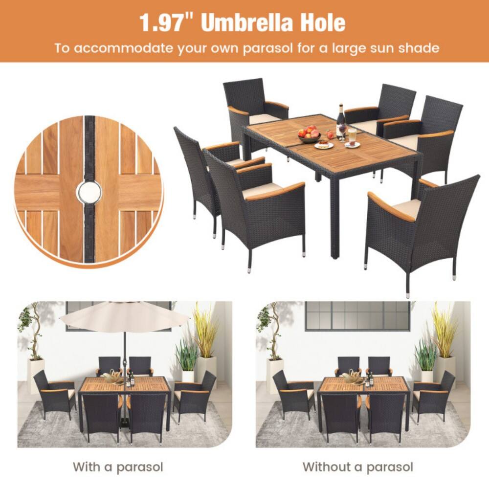 1.97" Umbrella Hole  
To accommodate your own parasol for a large sun shade  

With a parasol  
Without a parasol