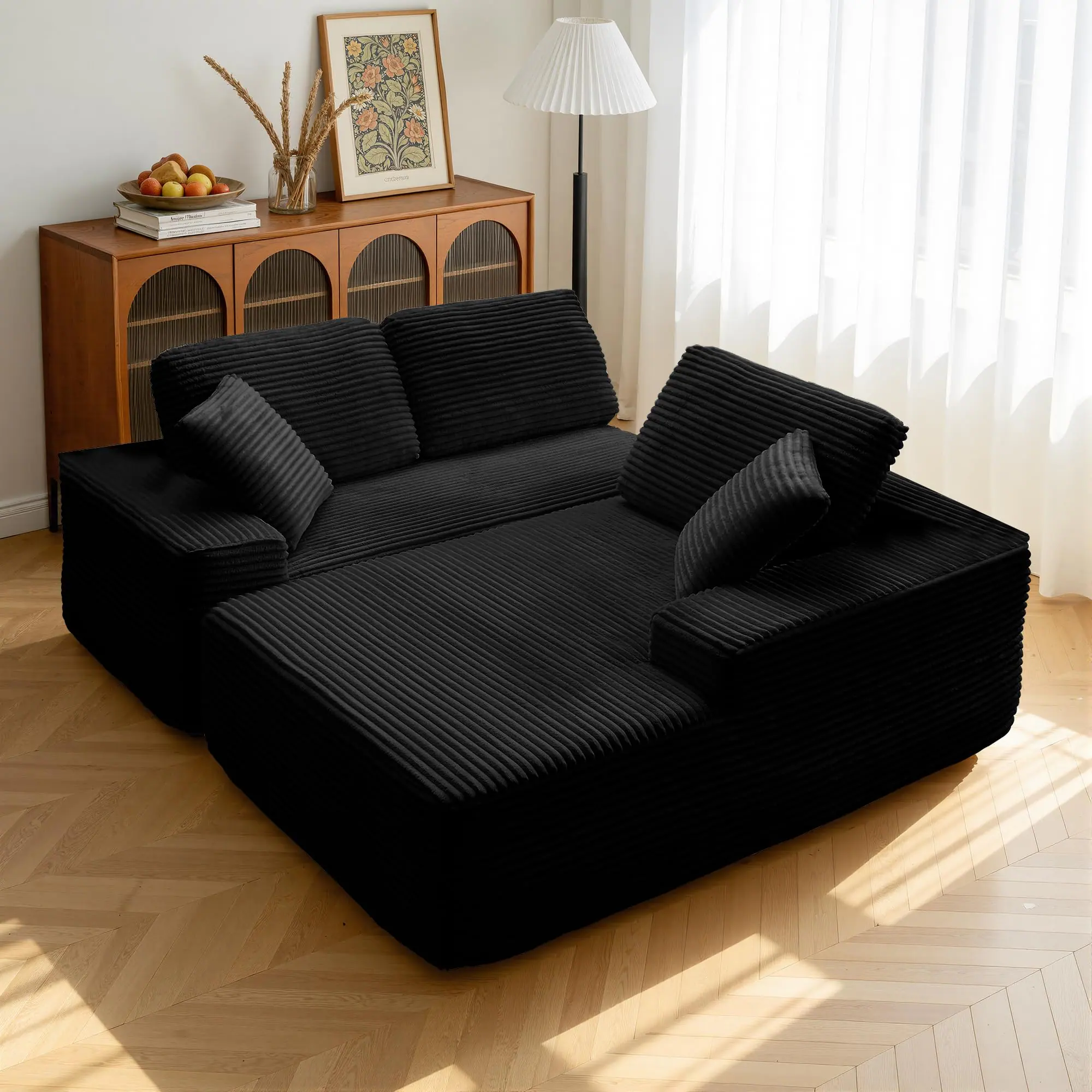 Alt View 2. Meqiodas - Boneless Couch for Living Room, Modular Sectional Sofa with Ottoman, Convertible L Shaped Couch, No Assembly Required - Black.