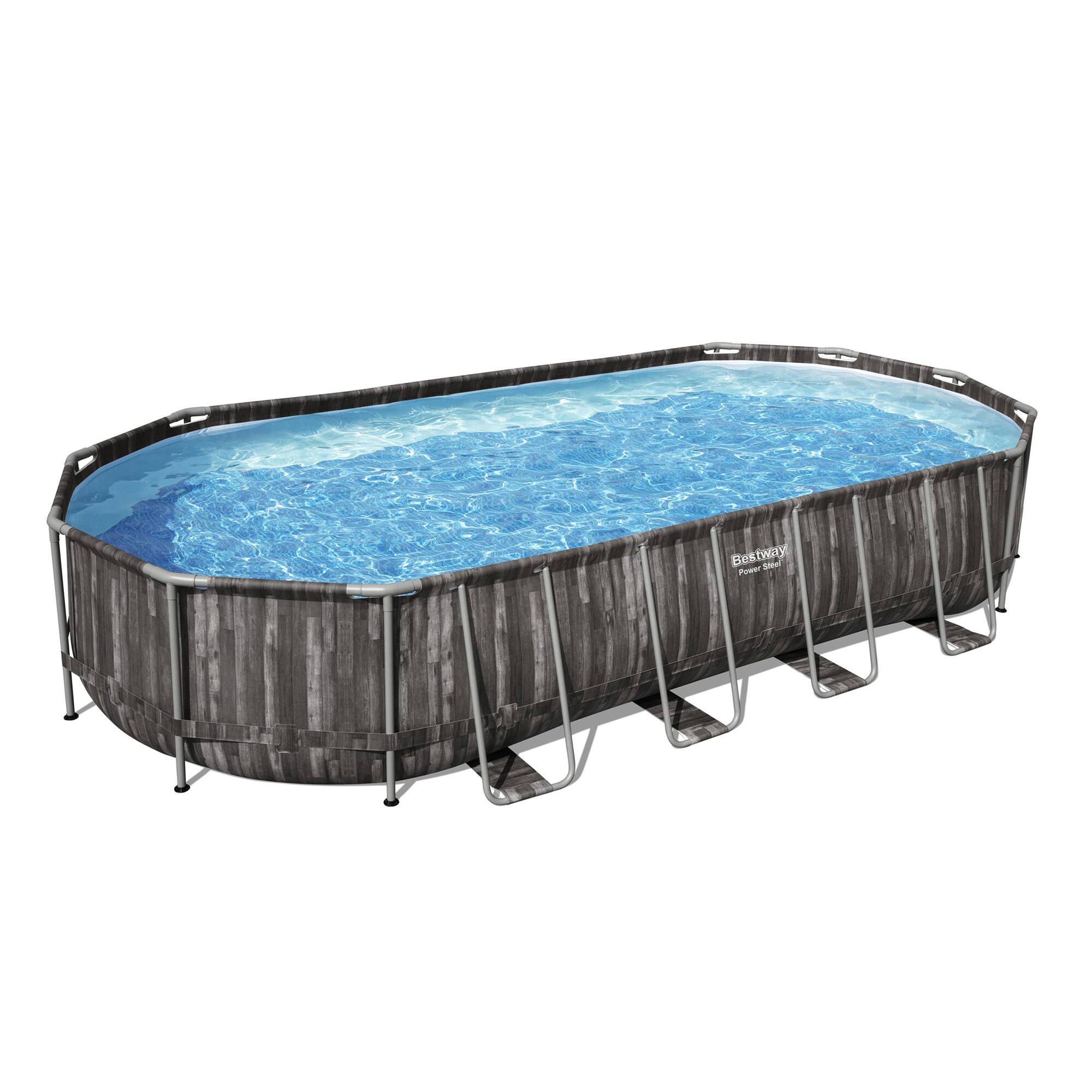 Front. Bestway - Power Steel Frame Above Ground Swimming Pool Set - Gray.