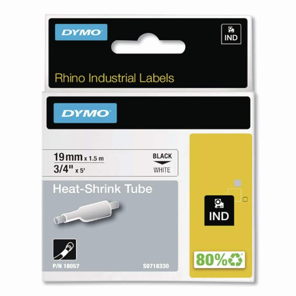 DYMO - 18057 0.75 in. x 5 ft. Rhino Heat Shrink Tubes Industrial Label Tape - /Black Print (1-Roll) - White