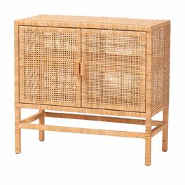 bali & pari - Vivan Natural Rattan Storage Cabinet - 2-Tier Handwoven Wicker Accent Cabinet with Double Doors and Elevated Base - Natural Brown