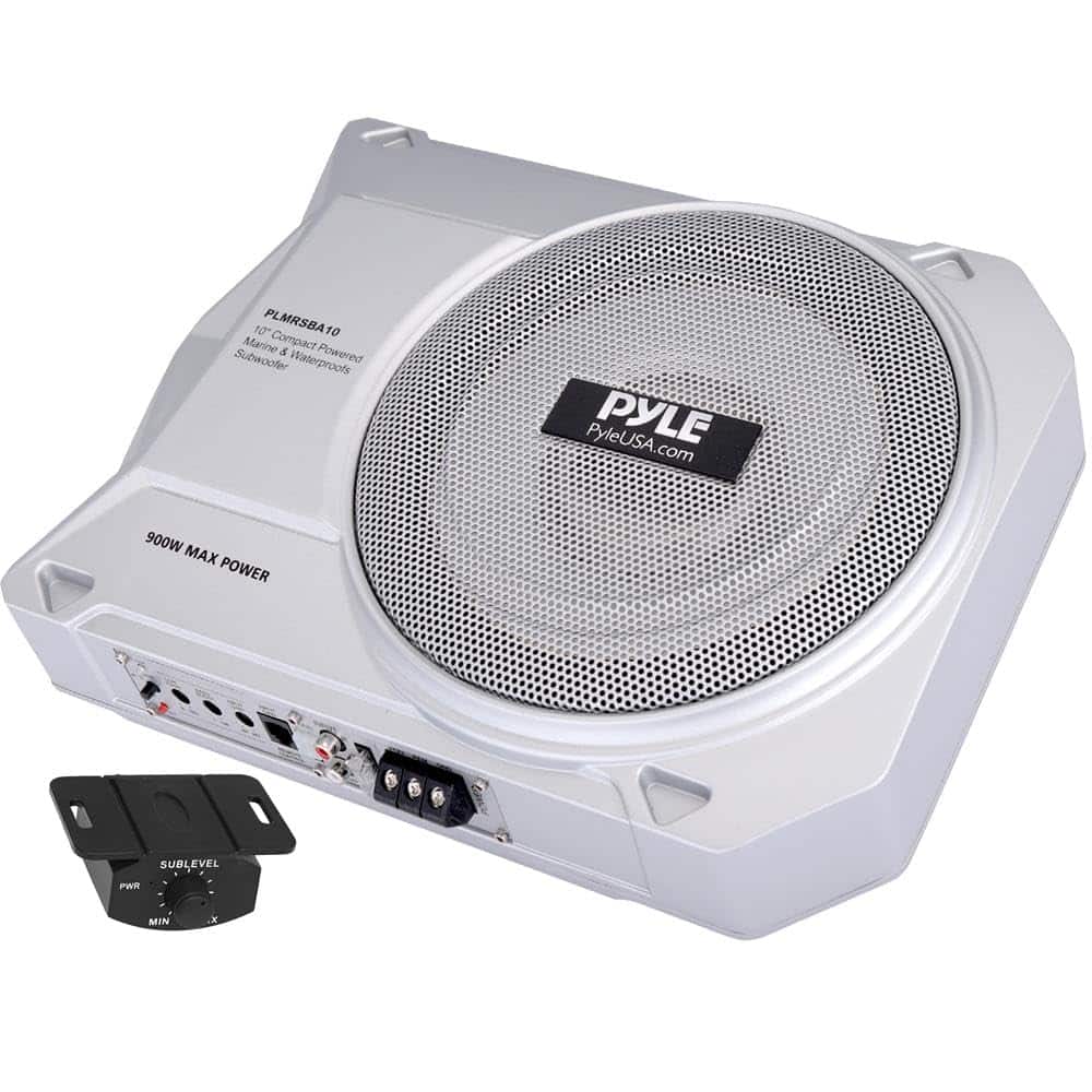 Pyle - PLMRSBA10 10” Low-Profile Amplified Subwoofer System, 900W Compact Underseat Car Subwoofer
