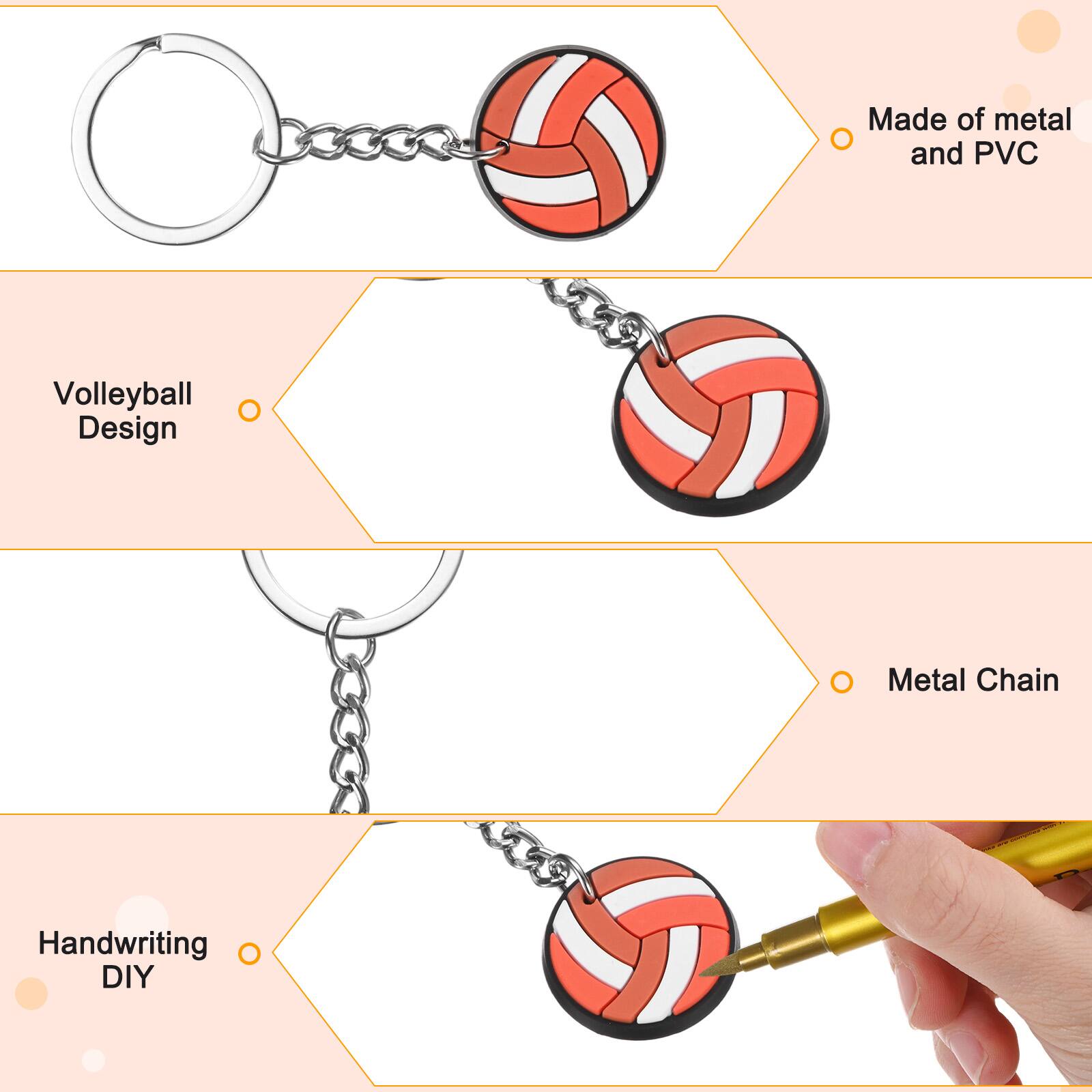 Made of metal and PVC  
Volleyball Design  
Metal Chain  
Handwriting DIY