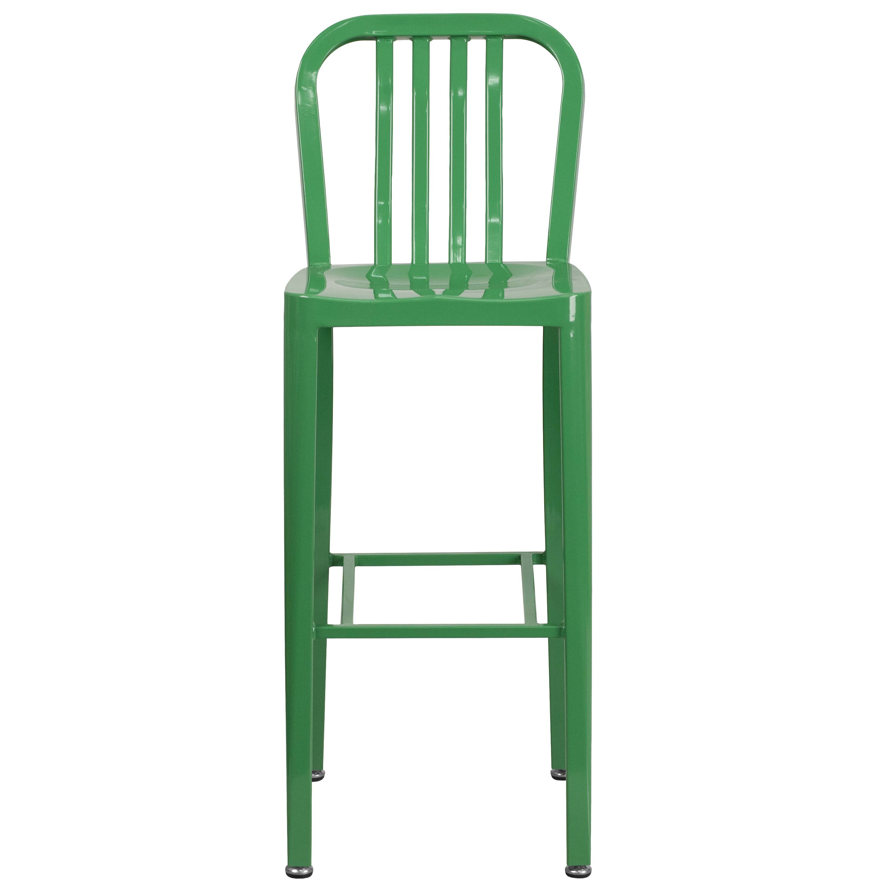 Alt View 7. Emma + Oliver - Commercial Grade 30"H Colorful Metal Indoor-Outdoor Vertical Slat Back Barstool - Green.