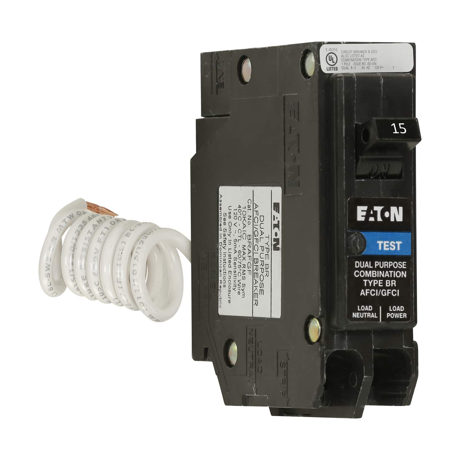 Eaton - 15 amps Arc Fault/Ground Fault Single Pole Circuit Breaker w/Self Test