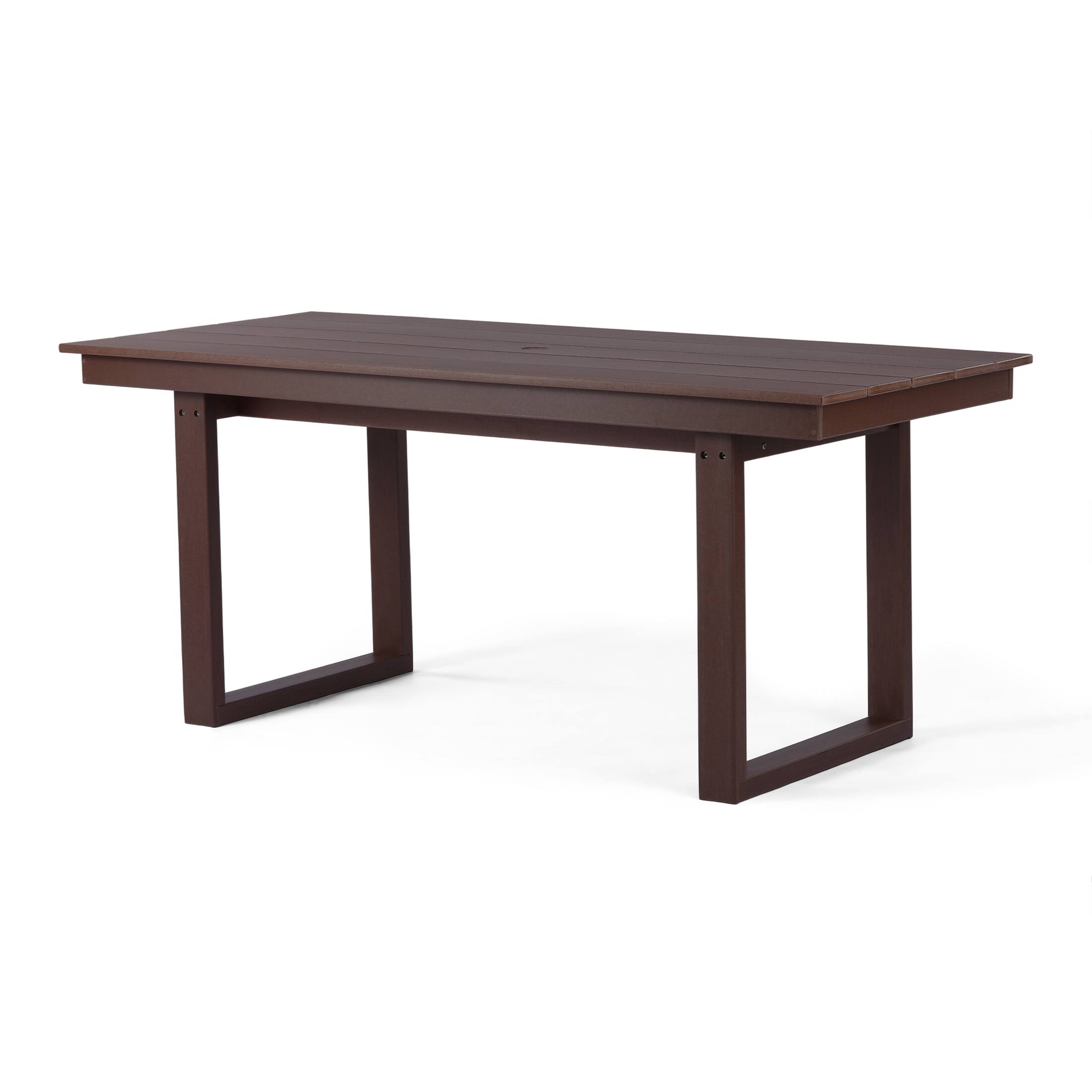Back. WestinTrends - WestinTrends Paloma 7-Piece Modern HDPE Outdoor Patio Dining Table Set With Umbrella Hole - Dark Brown.