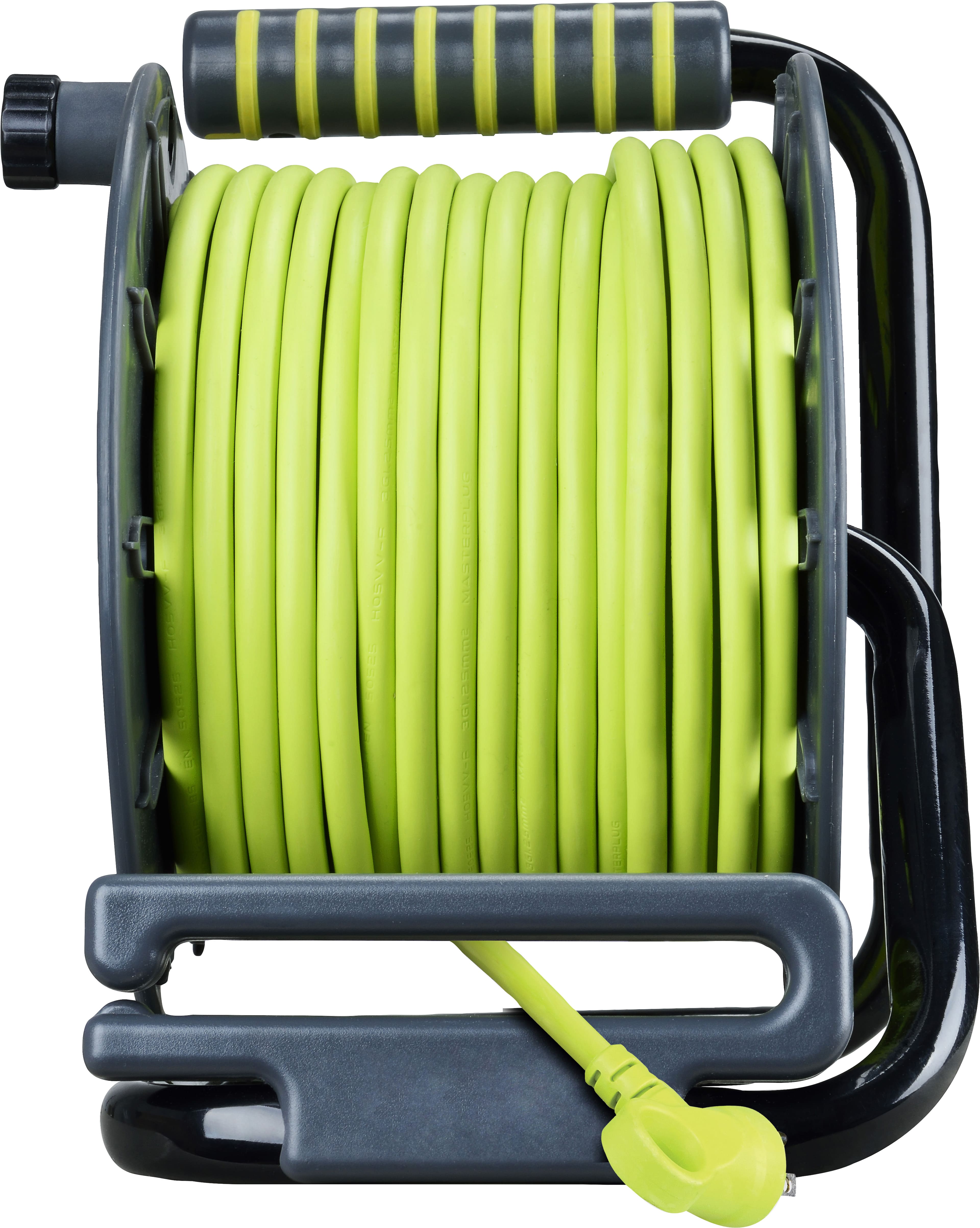 Alt View 12. Masterplug - 60Ft 4 Sockets 13A 14AWG Medium Open Cable Reel - Green & Grey.