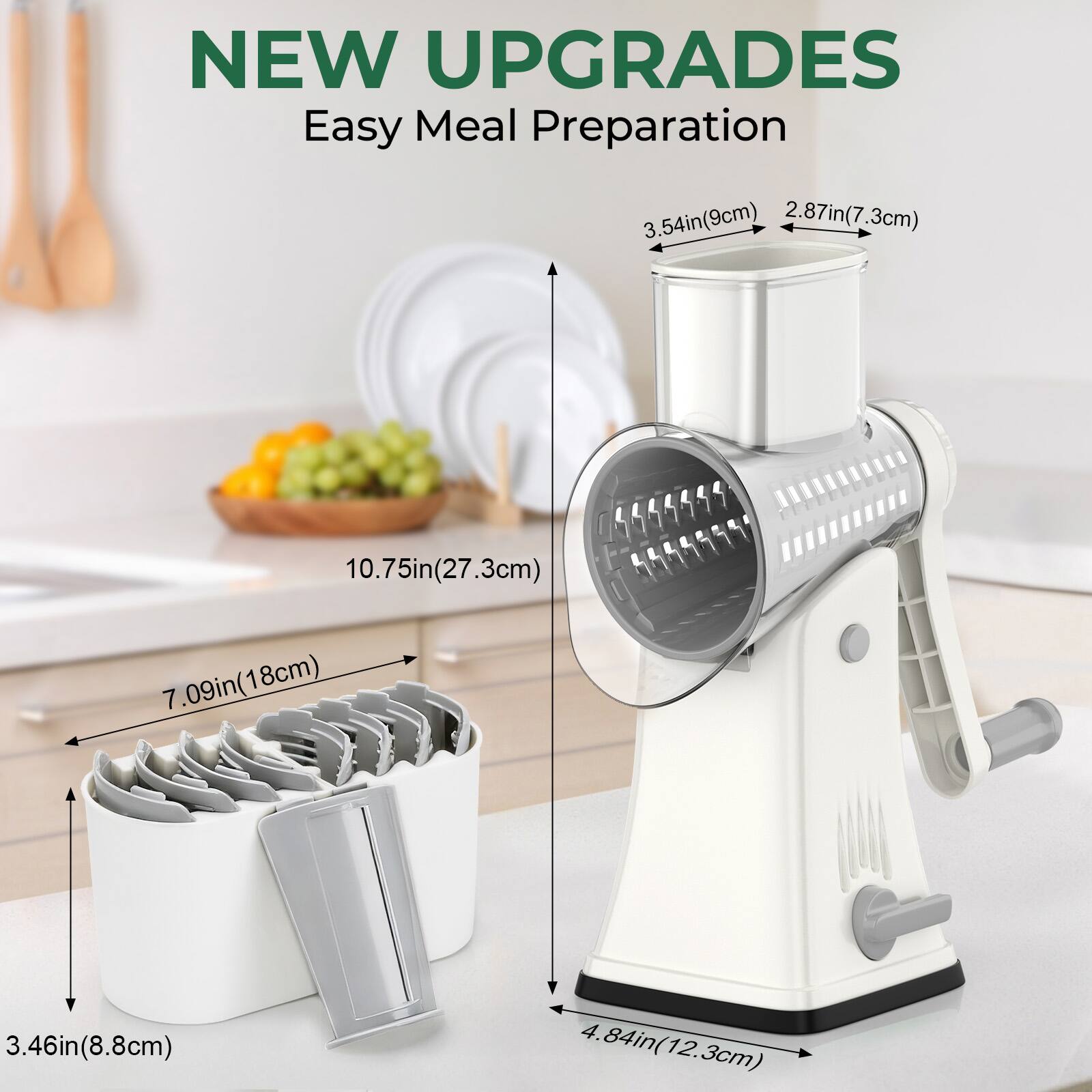 NEW UPGRADES  
Easy Meal Preparation  

- 3.54in (9cm)  
- 2.87in (7.3cm)  
- 10.75in (27.3cm)  
- 7.09in (18cm)  
- 3.46in (8.8cm)  
- 4.84in (12.3cm)