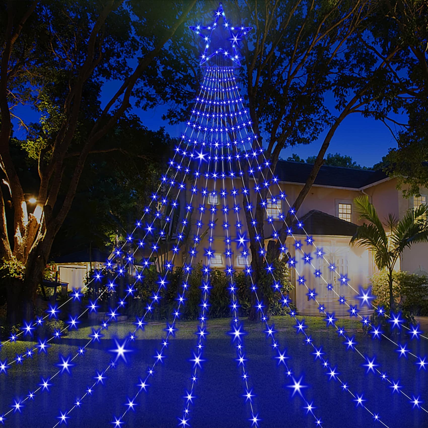 NICHOLAS KLEIN - Christmas Outdoor Waterfall Star String Lights 860 Leds 8 Modes Waterproof For Yard Patio Party - Blue