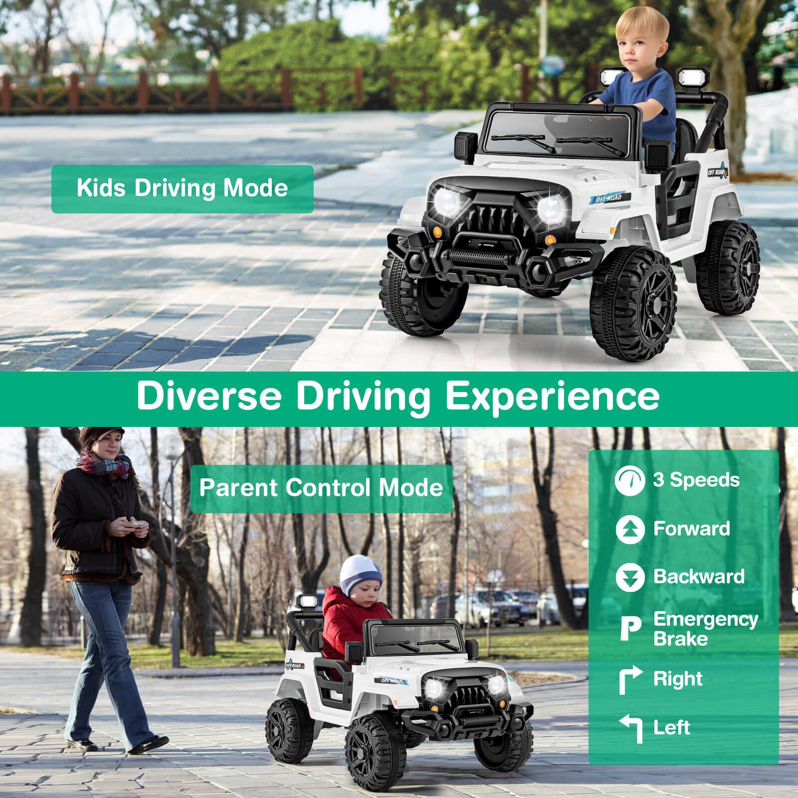Kids Driving Mode
Diverse Driving Experience
Parent Control Mode
3 Speeds
Forward
Backward
Emergency Brake
Right
Left