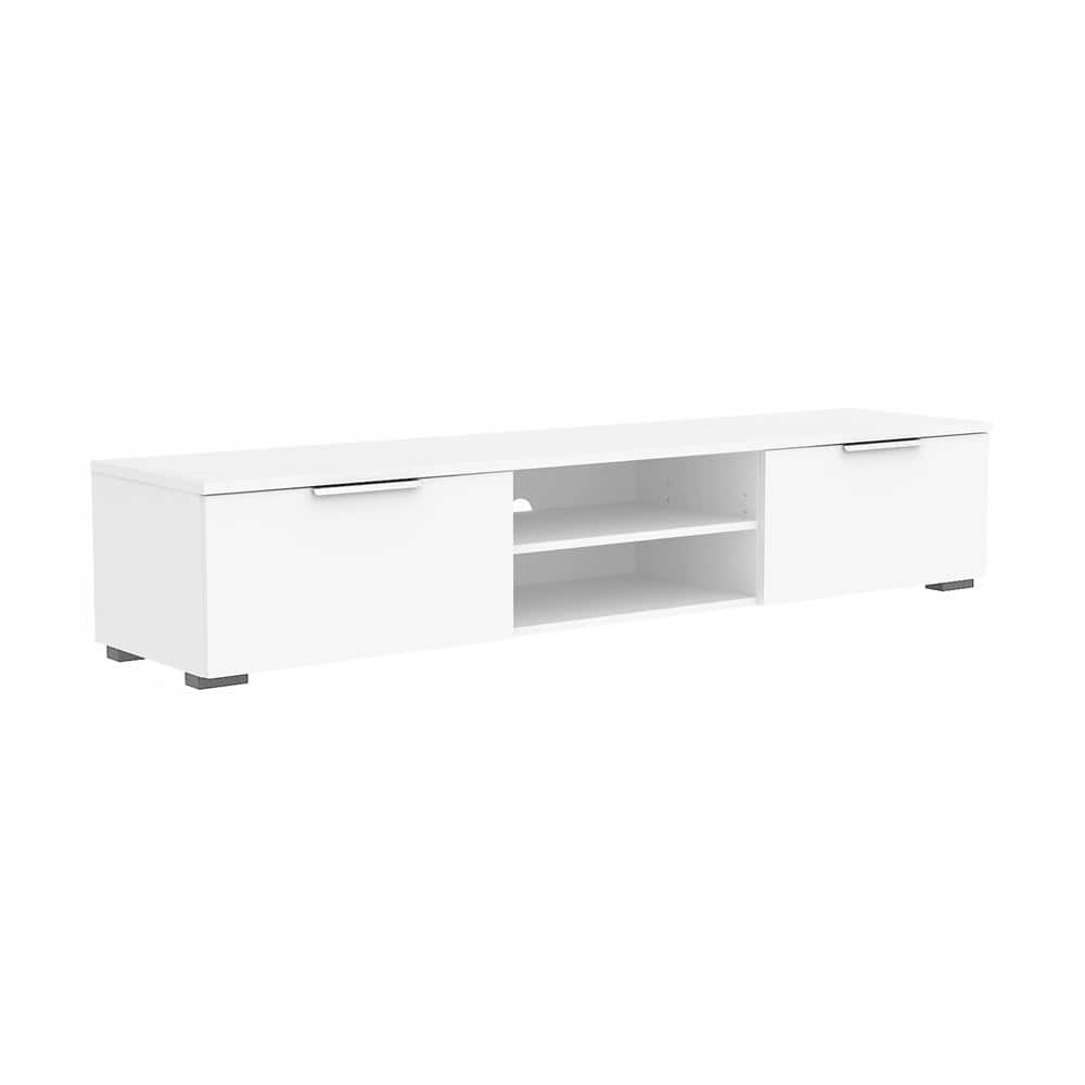 FurniFact - TV Cabinet - Stylish TV Stand with Drawers and Shelves - White High Gloss